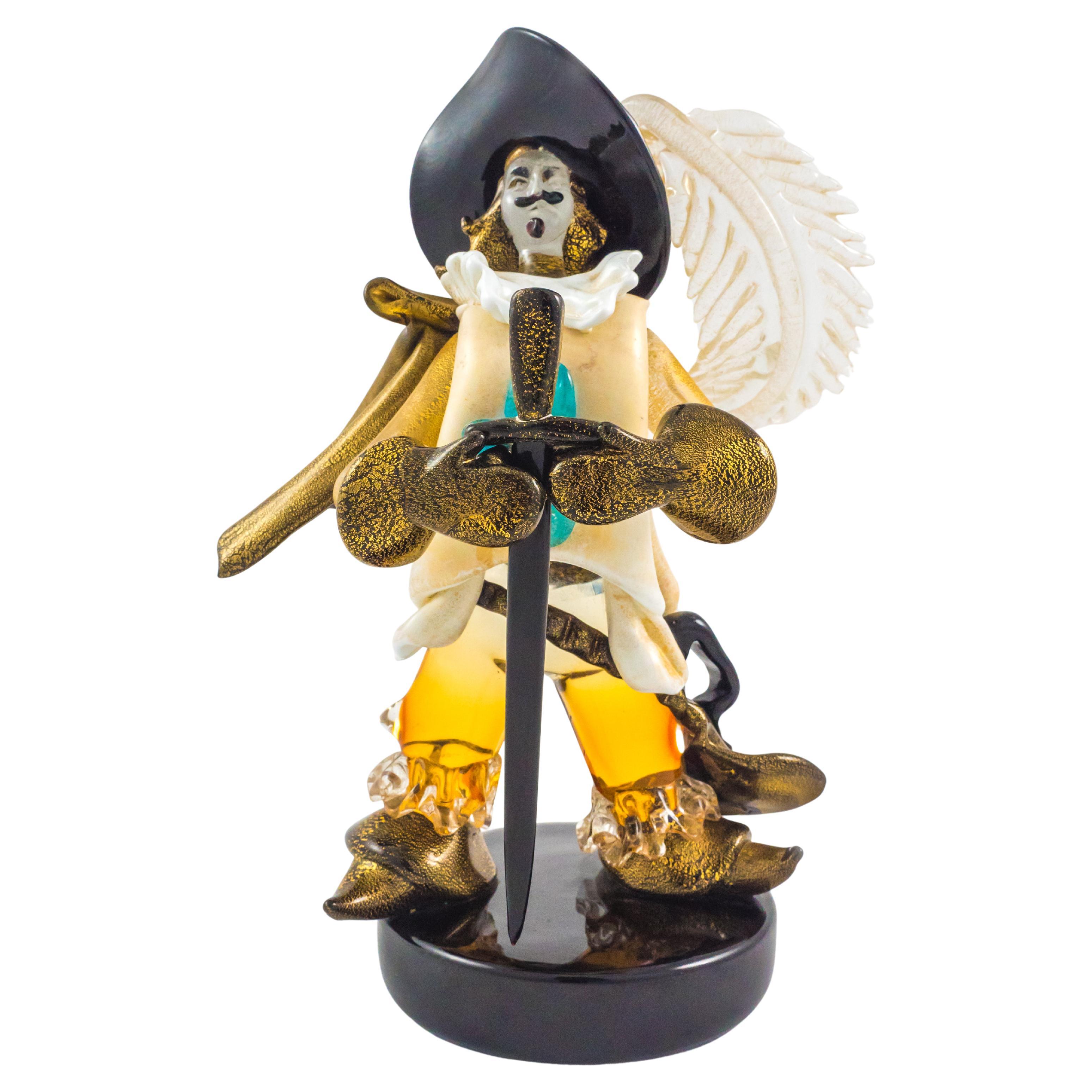 Alfredo Barbini Musketeer Sculpture, Amber Glass, Mid-Century Italy For Sale