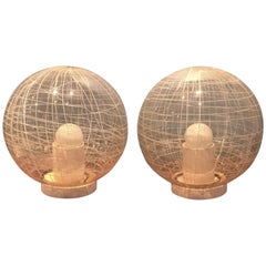 Alfredo Barbini Pair of Big Murano Glass and Stone Table Lamps