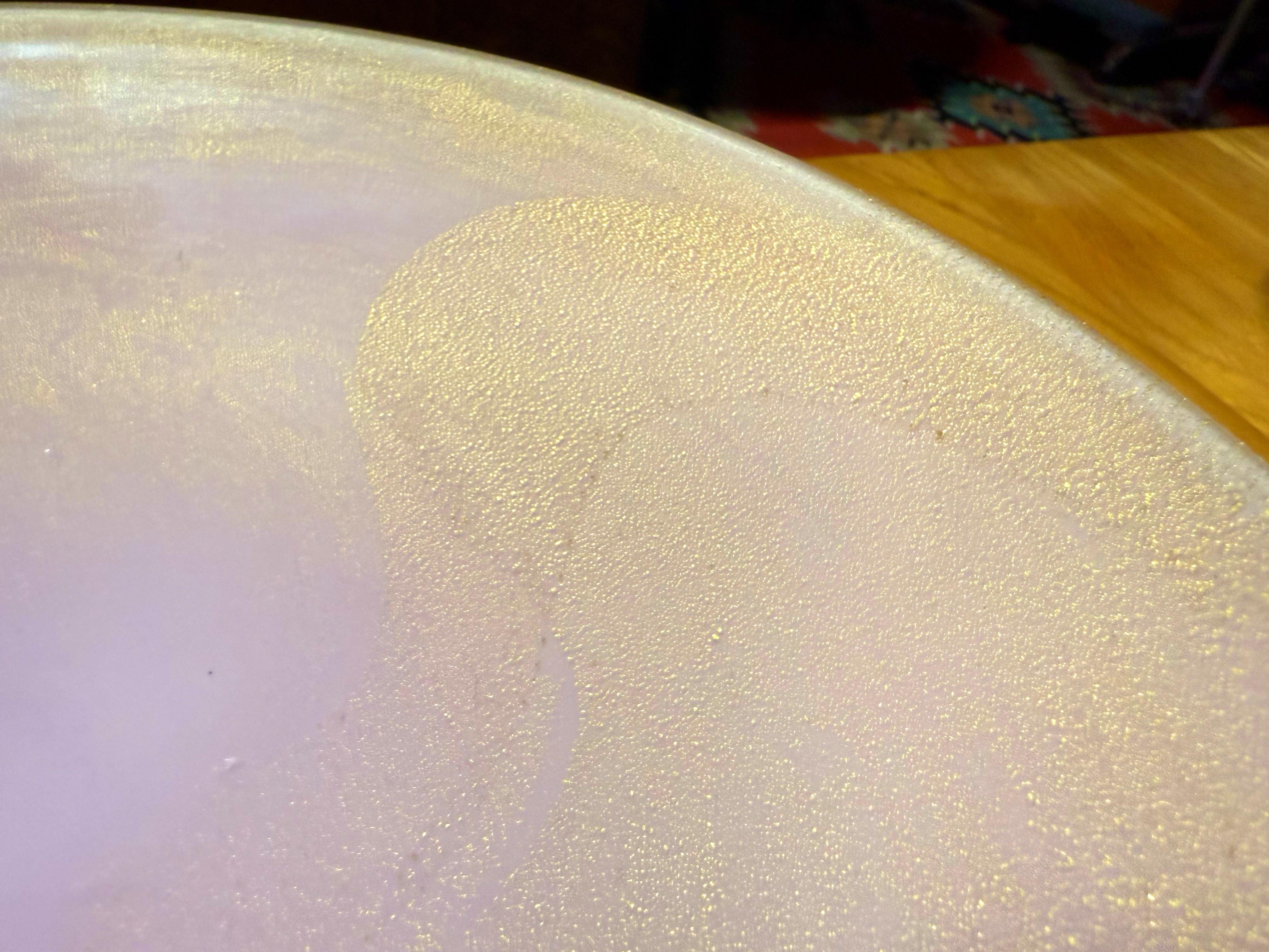 Hollywood Regency Alfredo Barbini Pink Opal Gold Dust Murano Folded Rim Bowl