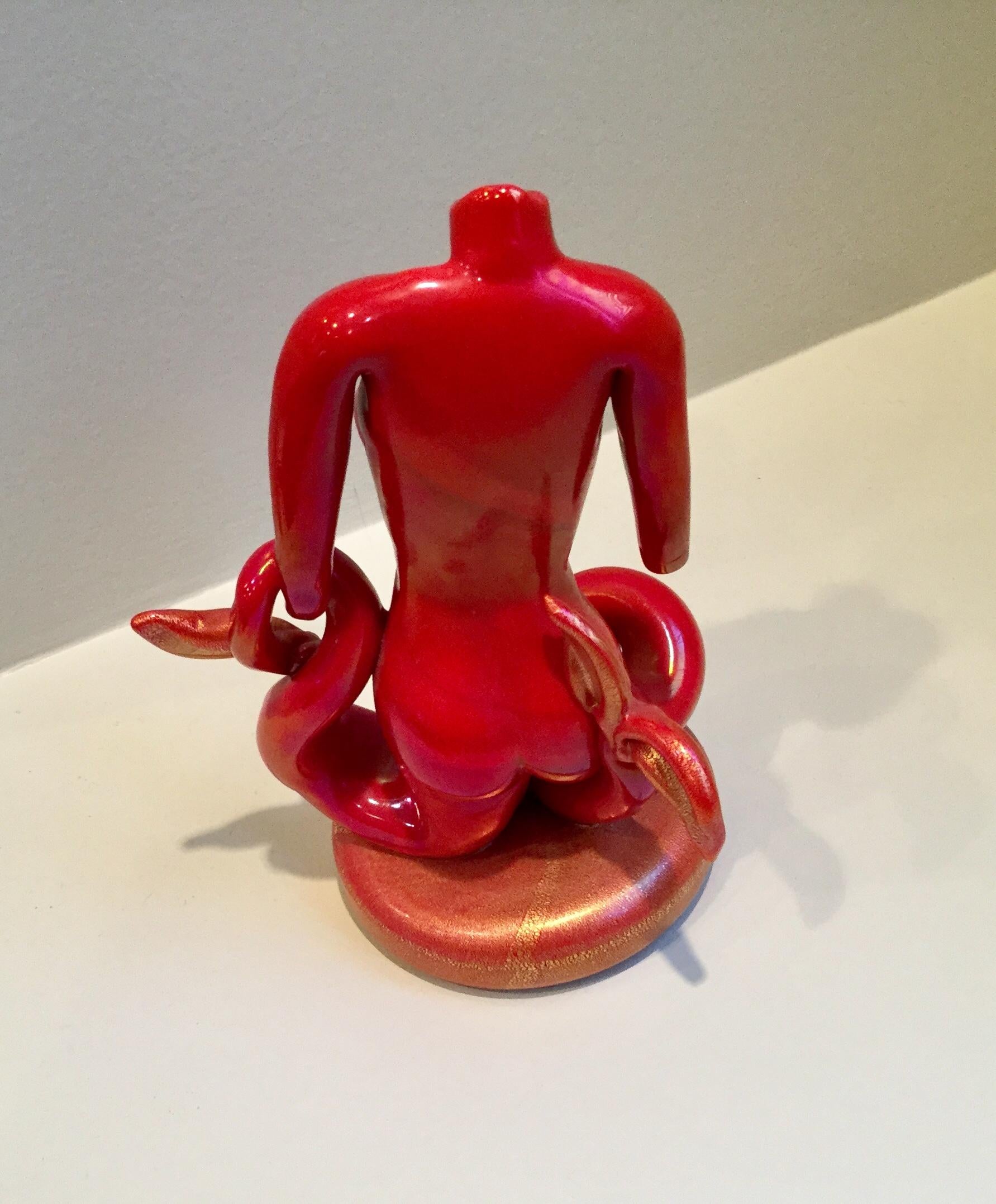 Italian Alfredo Barbini Red Sirene Figure after Eugene Berman and Martinuzzi