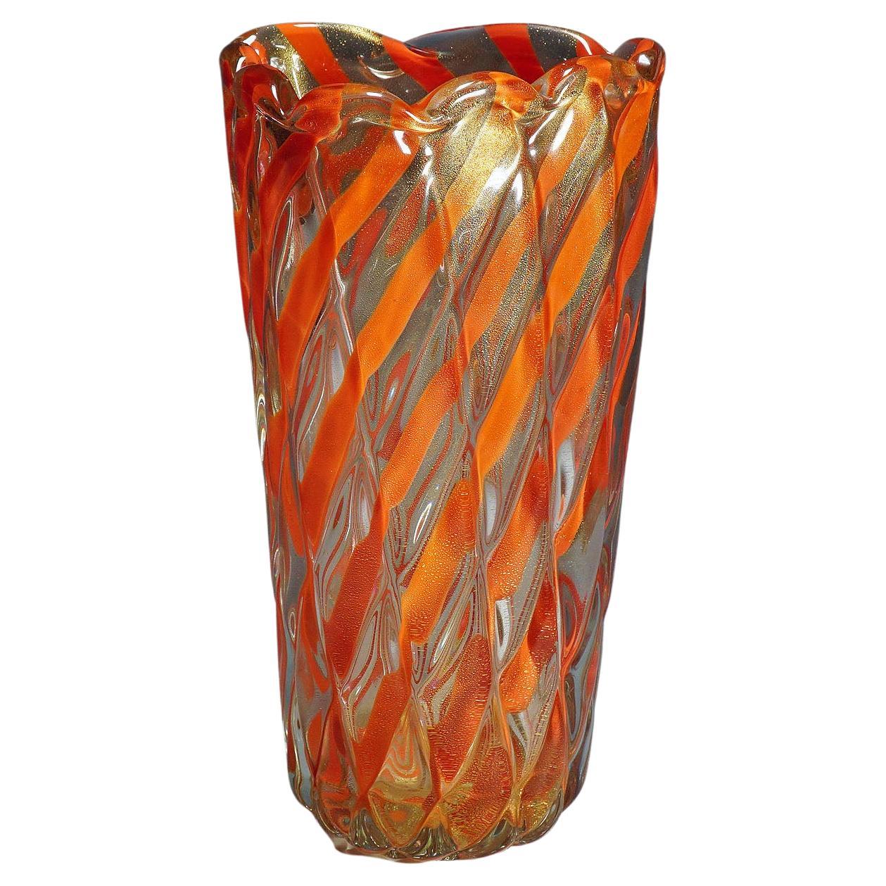 Vase côtelé « Corallo Oro » d'Alfredo Barbini, années 1960 en vente