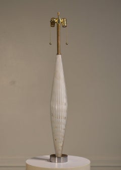 Alfredo Barbini Tall White and Gold Ribbed Murano Glass Table Lamp