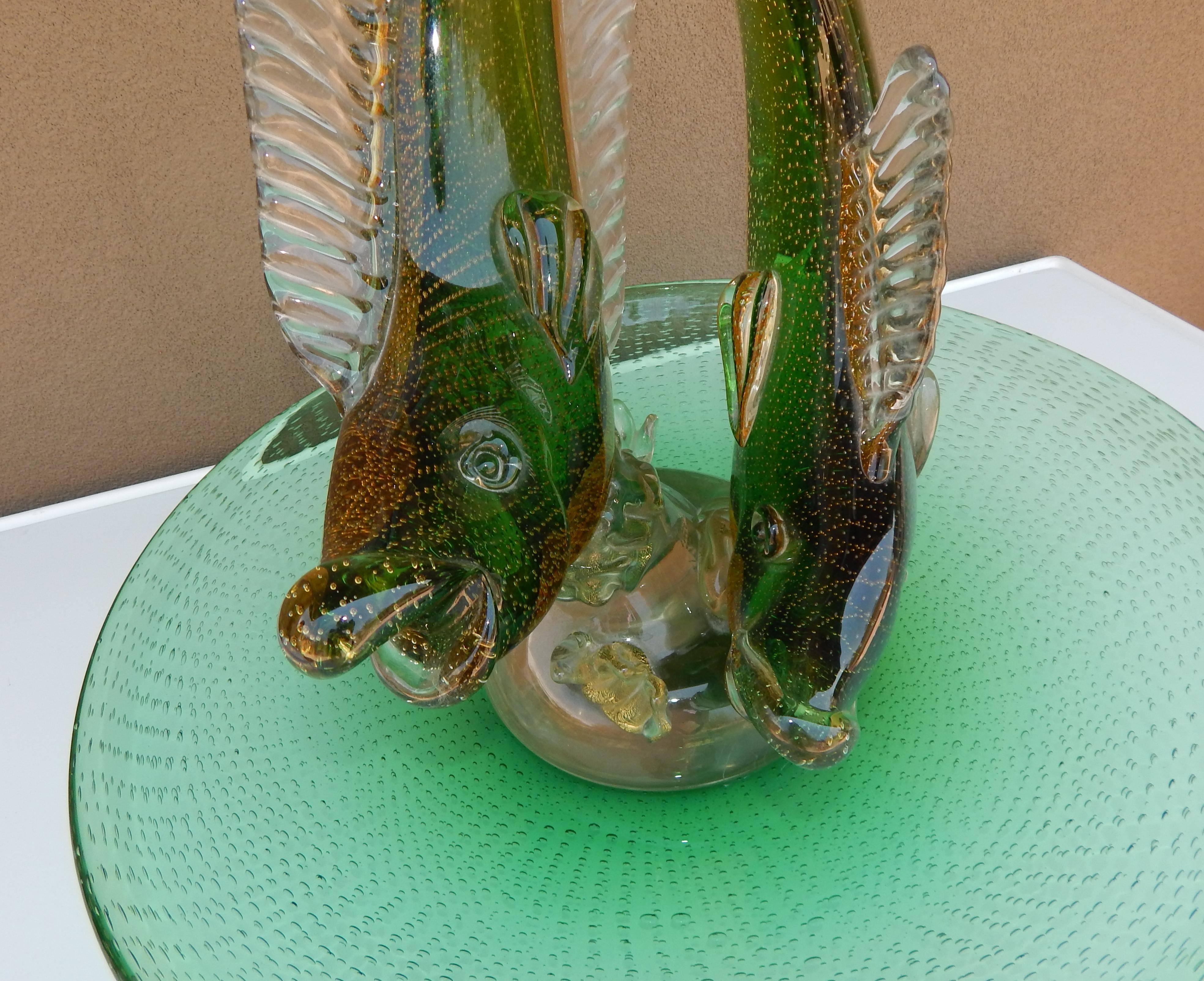 Alfredo Barbini Centro de mesa monumental de cristal italiano con doble pez y cuenco en venta 2
