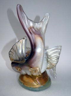 Vintage Italian Glass Double Fish Sculpture with Gold Fleck