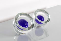 Alfredo Barbini set of 2 Thick Solid Glass Bowl with Blue Glass Sphere 70s Italy