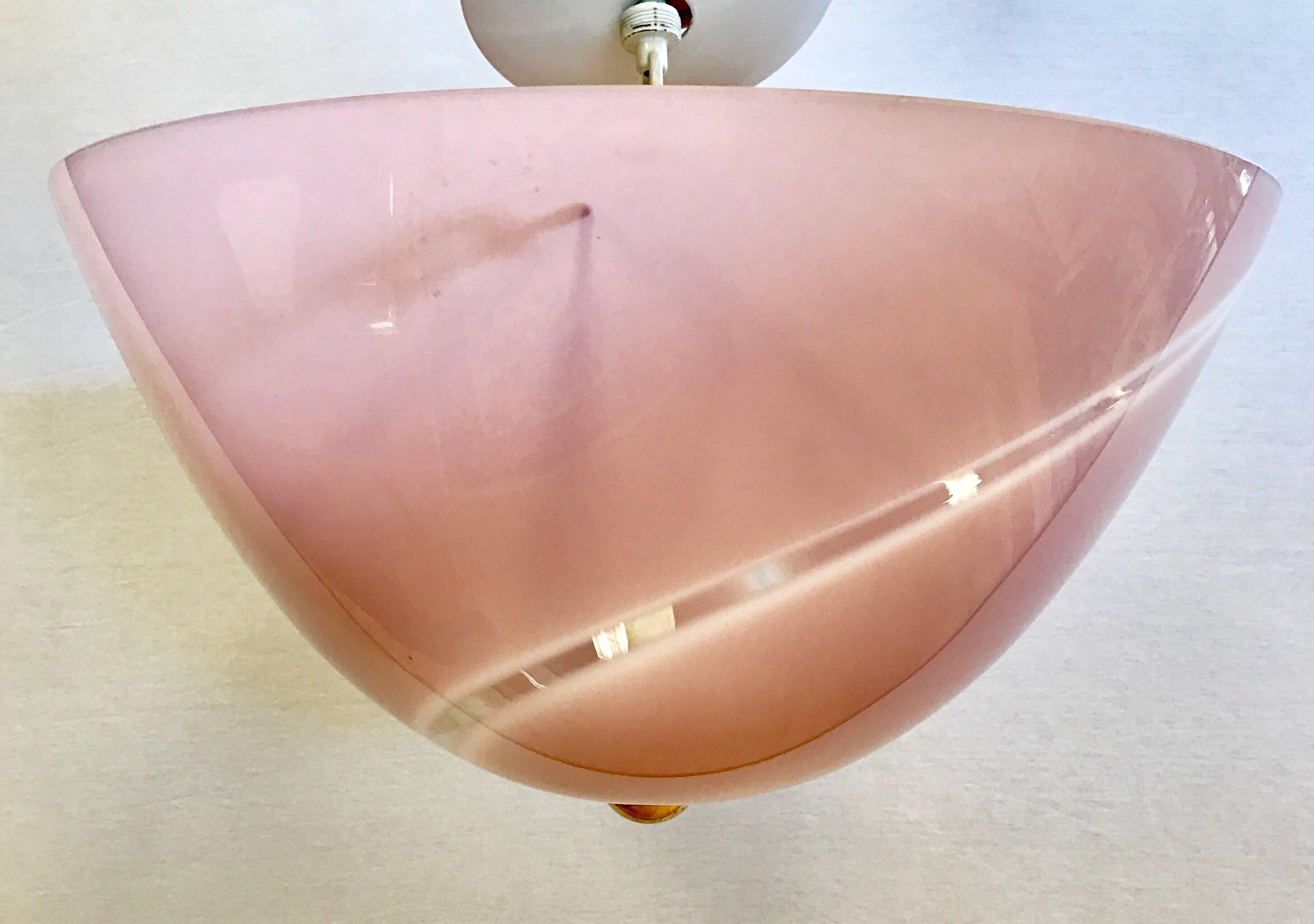 Mid-Century Modern Alfredo Barbini Signed Murano Pink Glass Bowl Chandelier