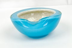 Alfredo Barbini Sommerso Murano Glass Bowl with Bullicante & Gold Polveri Flecks