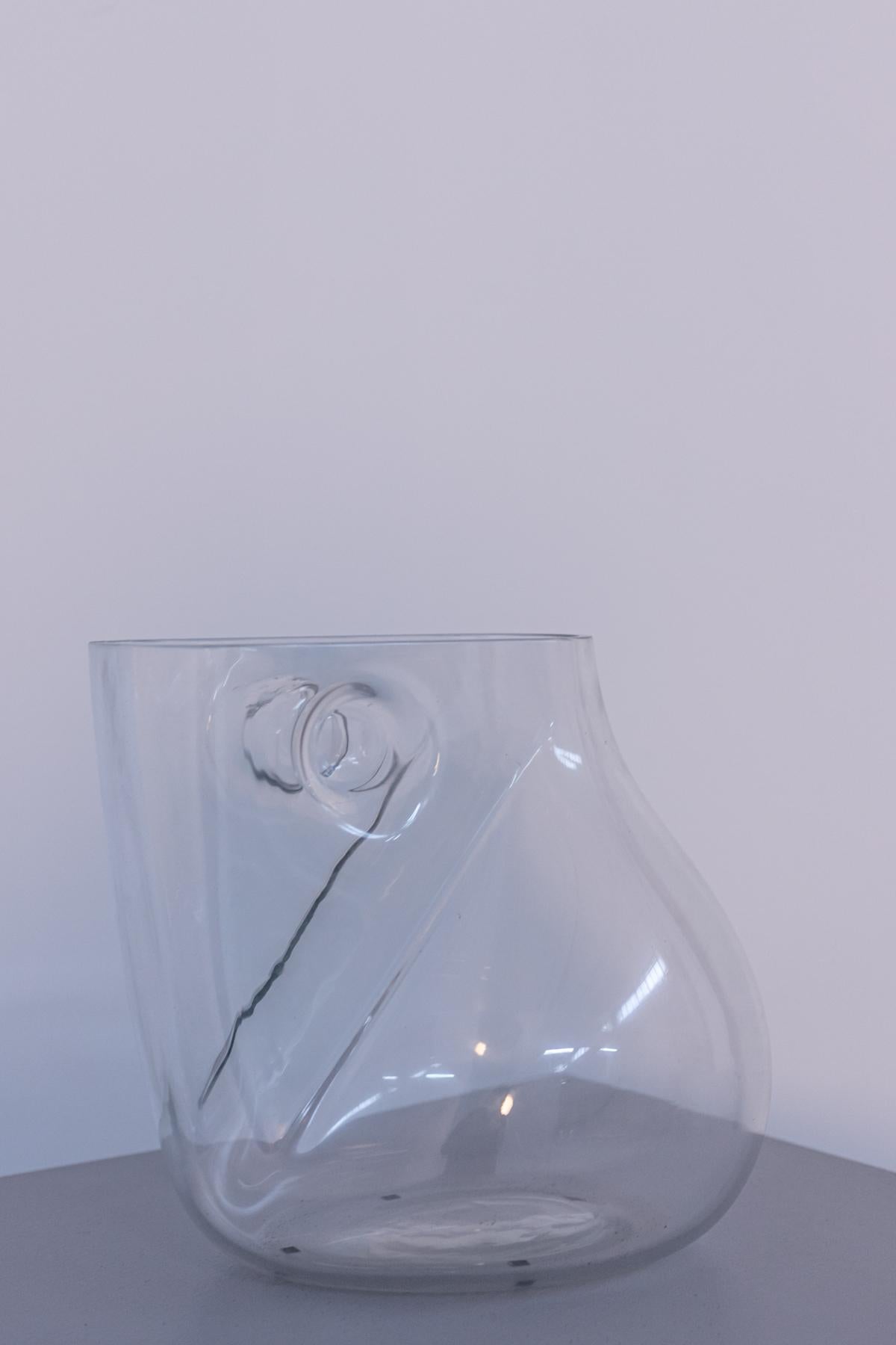 Italian Alfredo Barbini Transparent Murano Glass Vase, 1980s For Sale