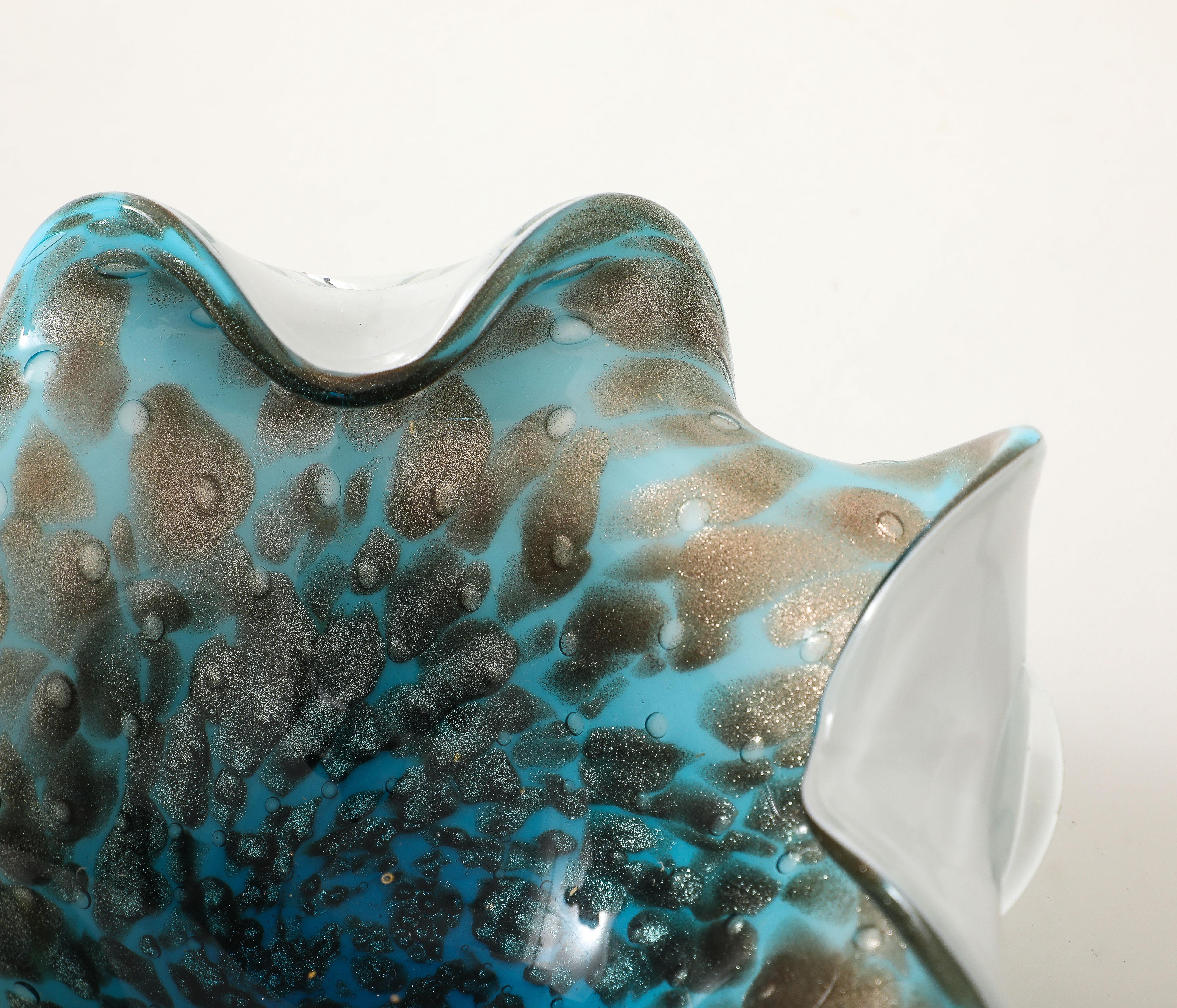 Piatto in vetro di Murano di Alfredo Barbini, turchese e rame in vendita 2