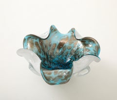 Alfredo Barbini Turquoise, Copper Fleck Murano Glass Dish