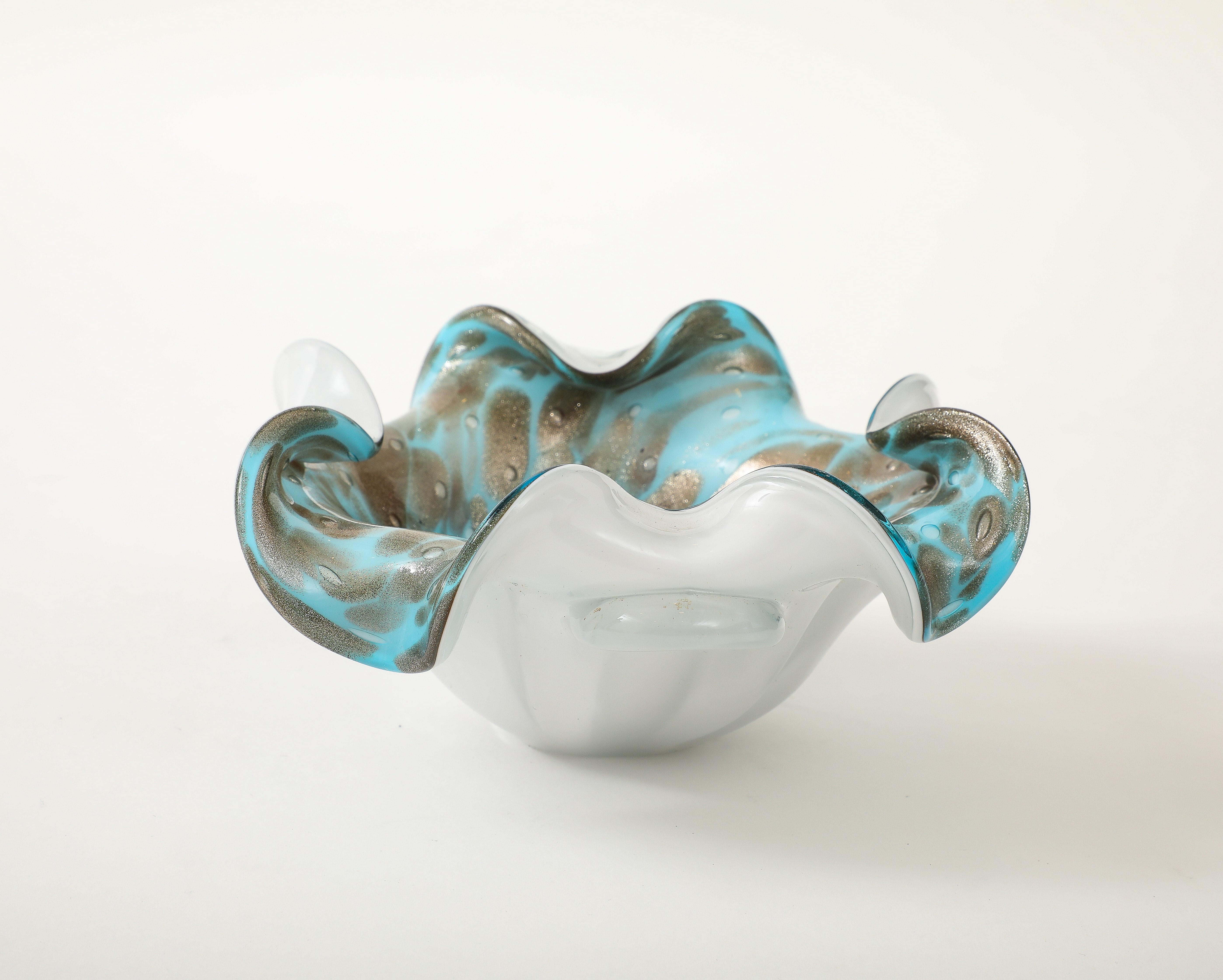 Piatto in vetro di Murano di Alfredo Barbini, turchese e rame In condizioni ottime in vendita a New York, NY