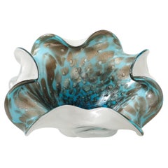 Alfredo Barbini Türkis, Kupferfleck Murano Glas Schale