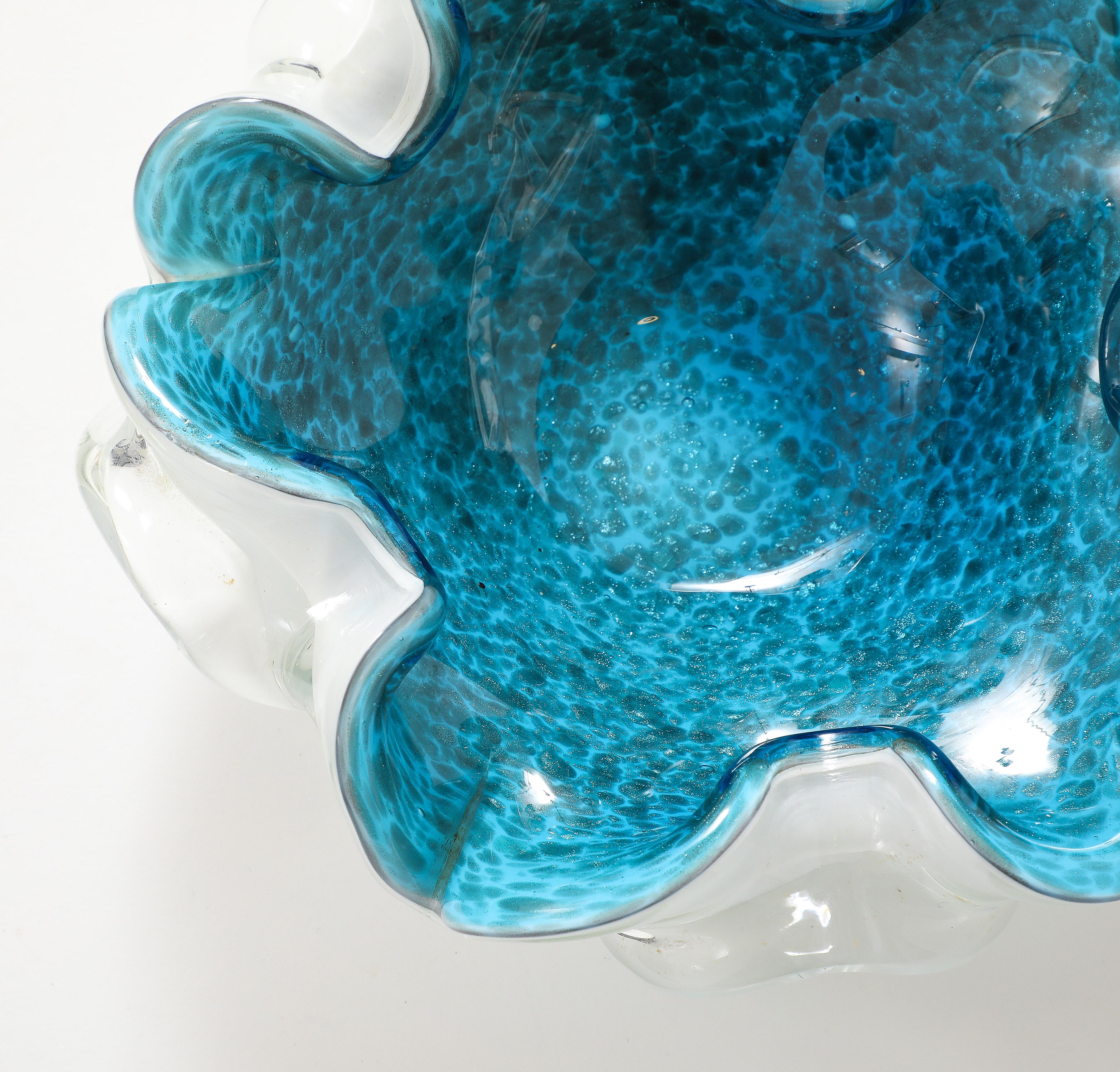 Alfredo Barbini Turquoise Lettuce Edge Vide Poche For Sale 1