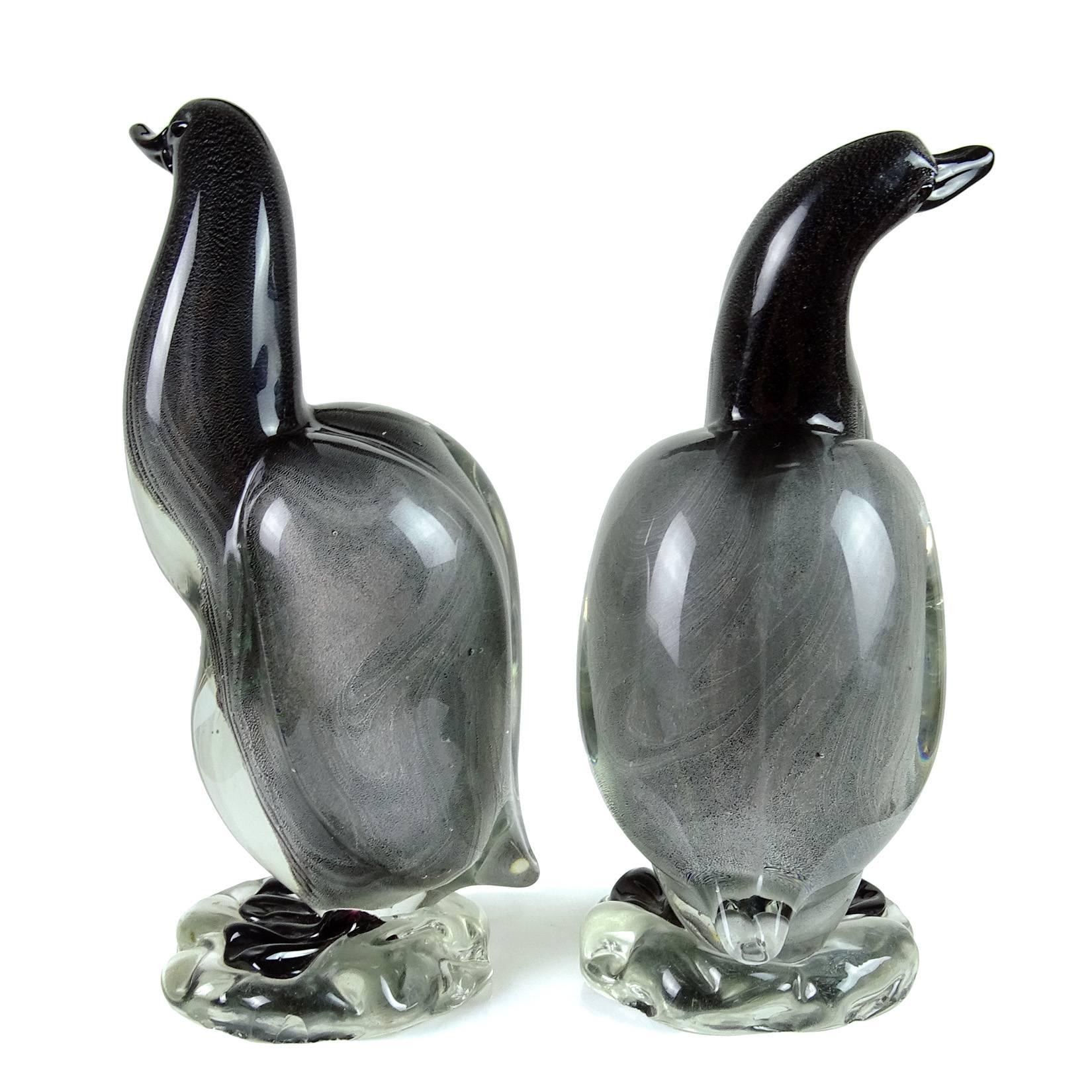 Schwarzer Sfumato-Vogelskulpturen aus italienischem Murano-Kunstglas von Alfredo Barbini Vamsa (Art déco)