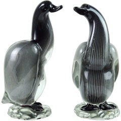 Sculptures d'oiseaux en verre d'art italien Sfumato noir de Murano Vamsa d'Alfredo Barbini