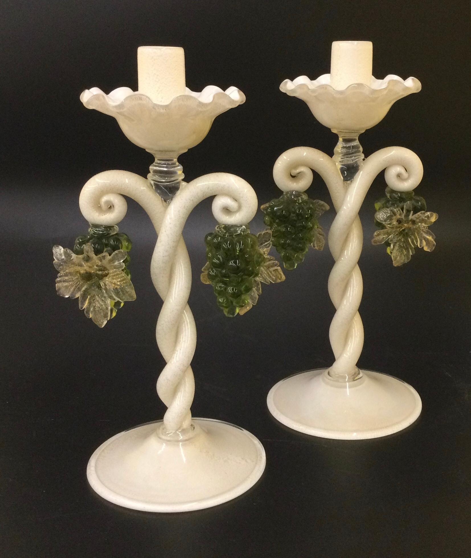 Alfredo Barbini Venetian Murano Console Set Center Piece Candle Holders Grapes In Good Condition For Sale In Ann Arbor, MI