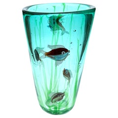 Vintage Alfredo Barbini Vibrant Large Murano Aquarium Vase with fish circa 1950’s 