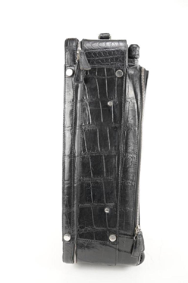 Women's Alfredo Beretta Black Crocodile Suitcase Trolley Rolling Luggage 396be