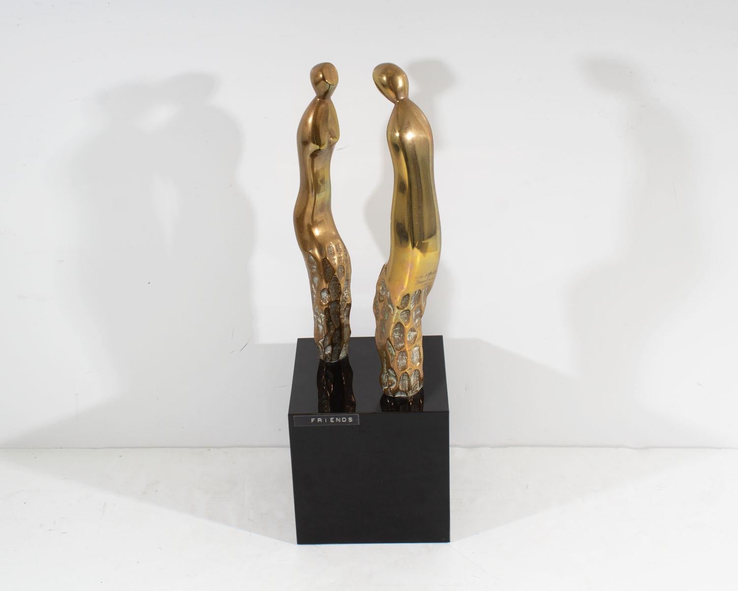20th Century Alfredo Burlini Signed 1980 “Friends” Bronze Abstract Sculpture