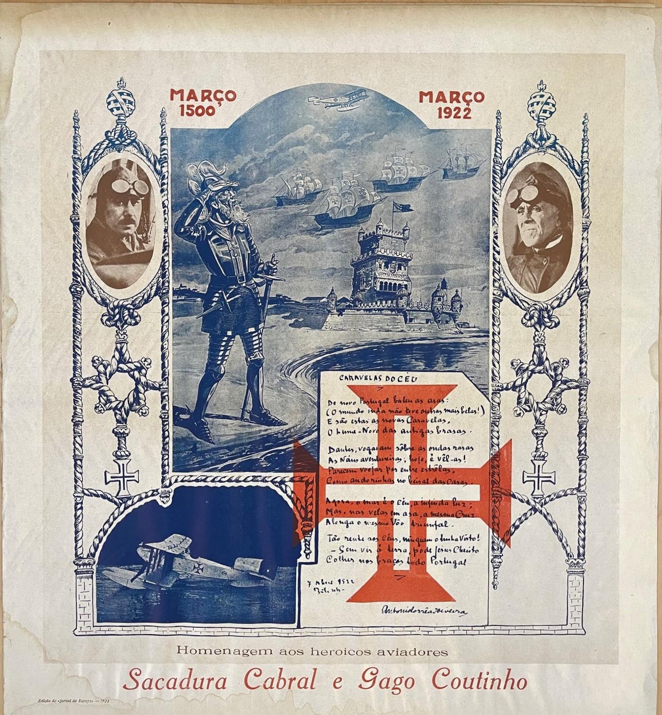 SACADURA CABRAL E GAGO COUTINHO - HOMENAGEM AOS HEROICOS AVIADORES. - Print by ALFREDO CANDIDO