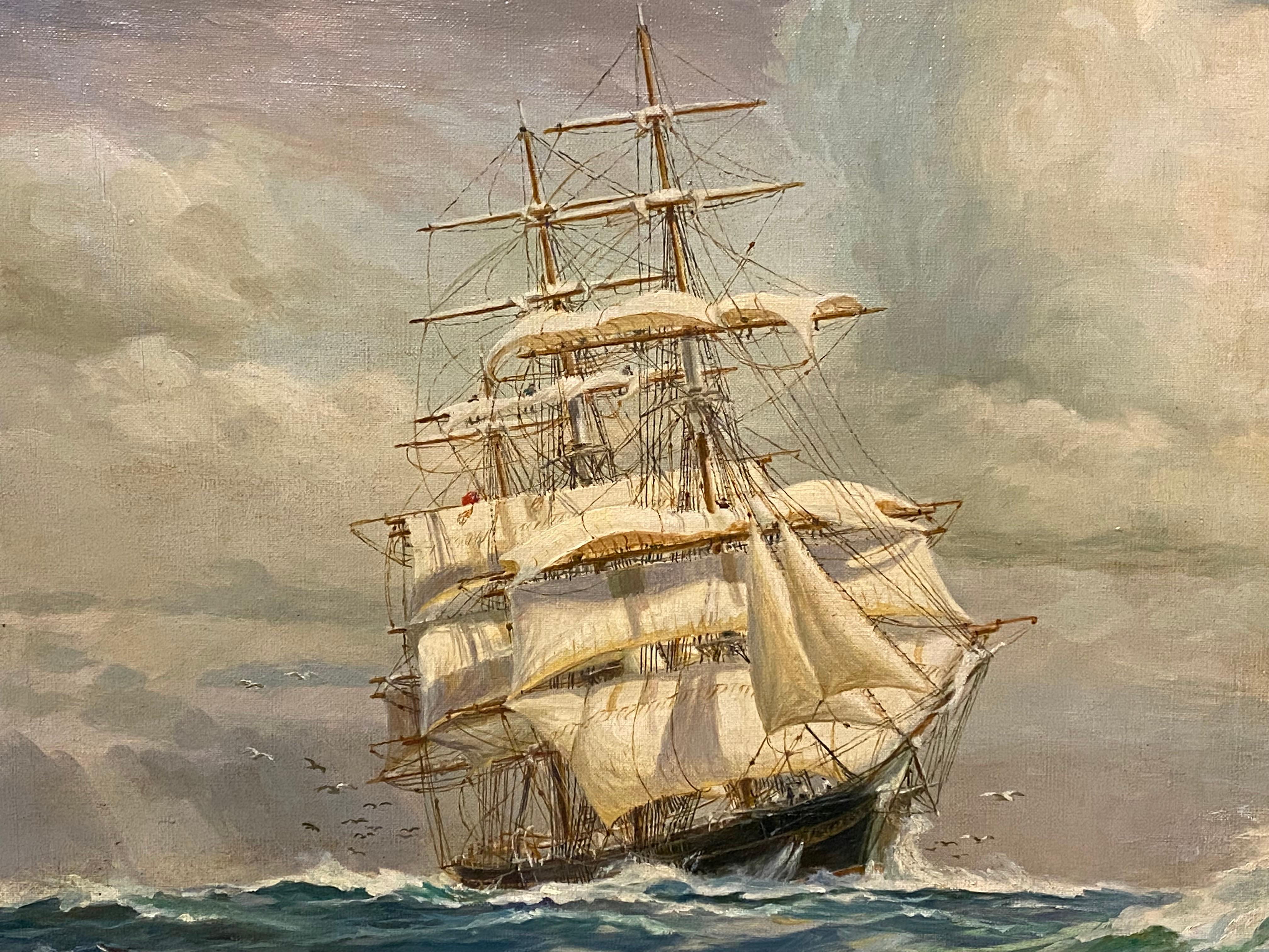 Gilt Alfredo Carmelo '1896-1985' Masted Clipper Ship Painting