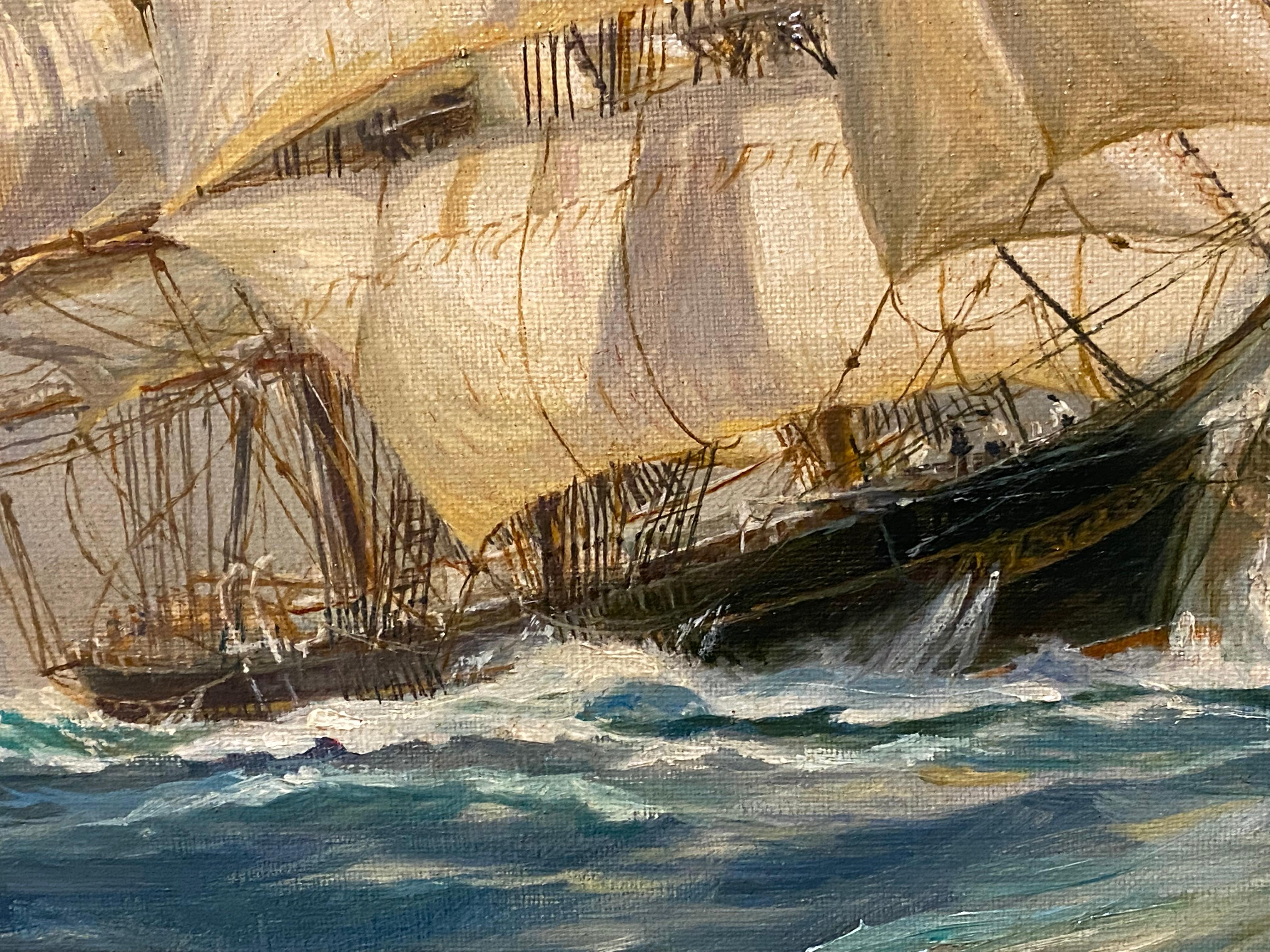 Alfredo Carmelo '1896-1985' Masted Clipper Ship Painting In Good Condition In Garnerville, NY