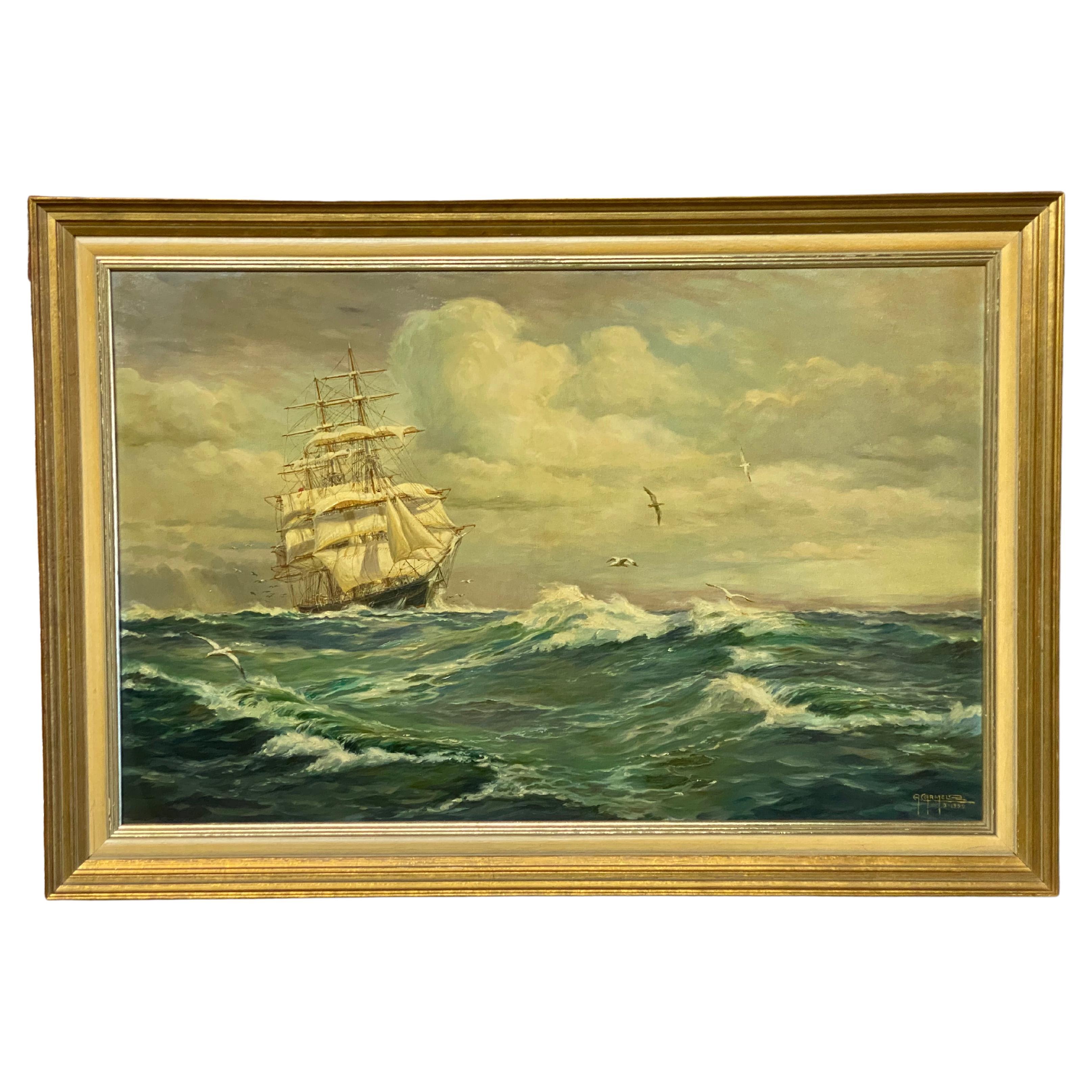 Alfredo Carmelo '1896-1985' Masted Clipper Ship Painting