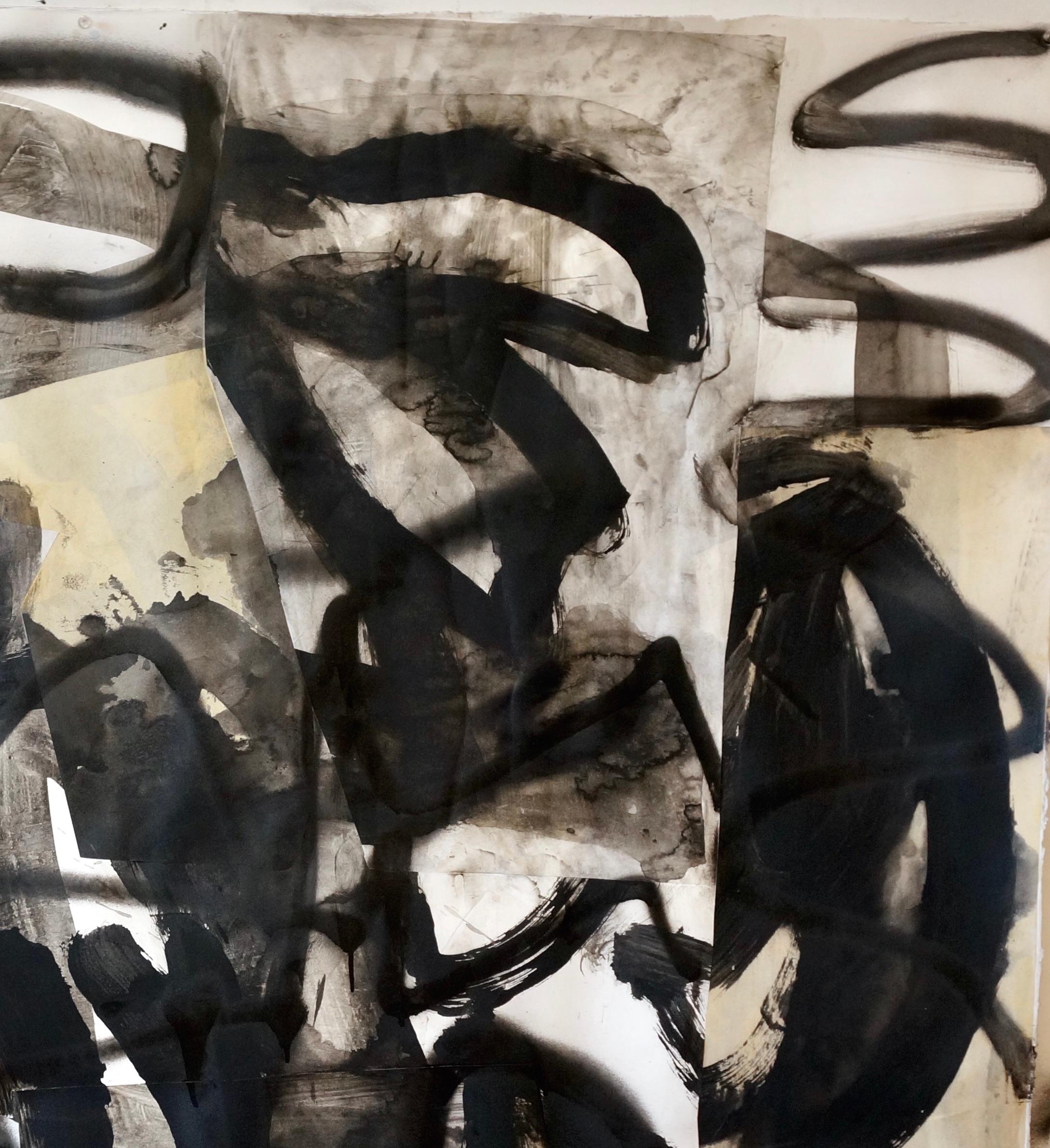 This sizable work on paper is an achromatic mixed media collage. The lack of color serves to emphasize the abstract expressiveness of the mark-making, in addition to the tactility of the layers of material adhering to the composition.

In Alfredo