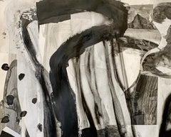 "Composition, " Mixed Media on Paper - Black and White Collage Painting