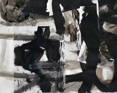 "Composition V, " Mixed Media on Paper - Black and White Collage Painting