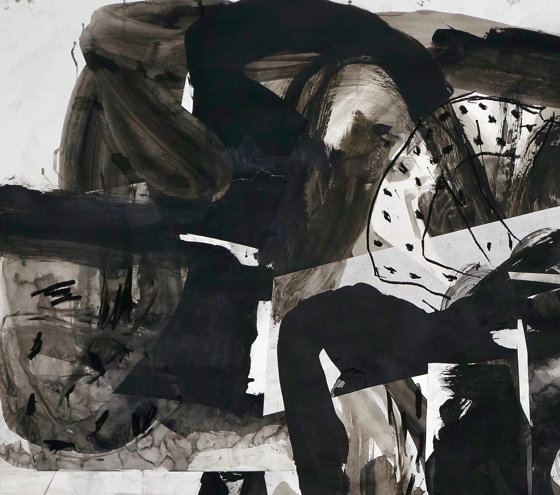 „Composition V“, Mixed Media auf Papier – Schwarz-Weiß-Collage-Gemälde im Angebot 2