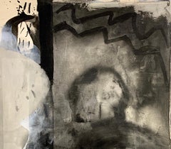 "Interior II, " Mixed Media on Canvas - Black and White Collage Painting
