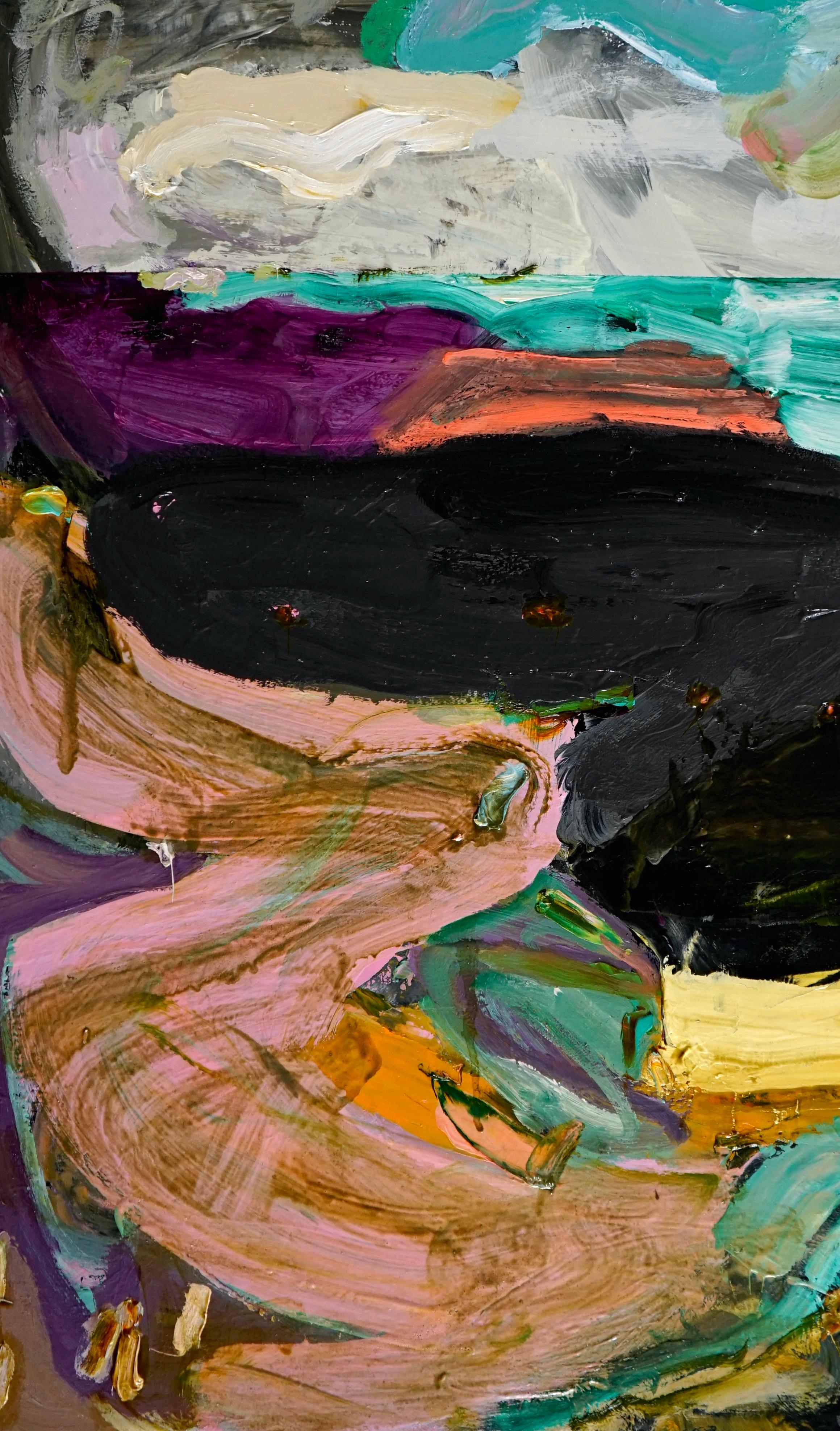 « Main Landscape - Low Tide, », huile sur toile - peinture abstraite - Noir Landscape Painting par Alfredo Gisholt