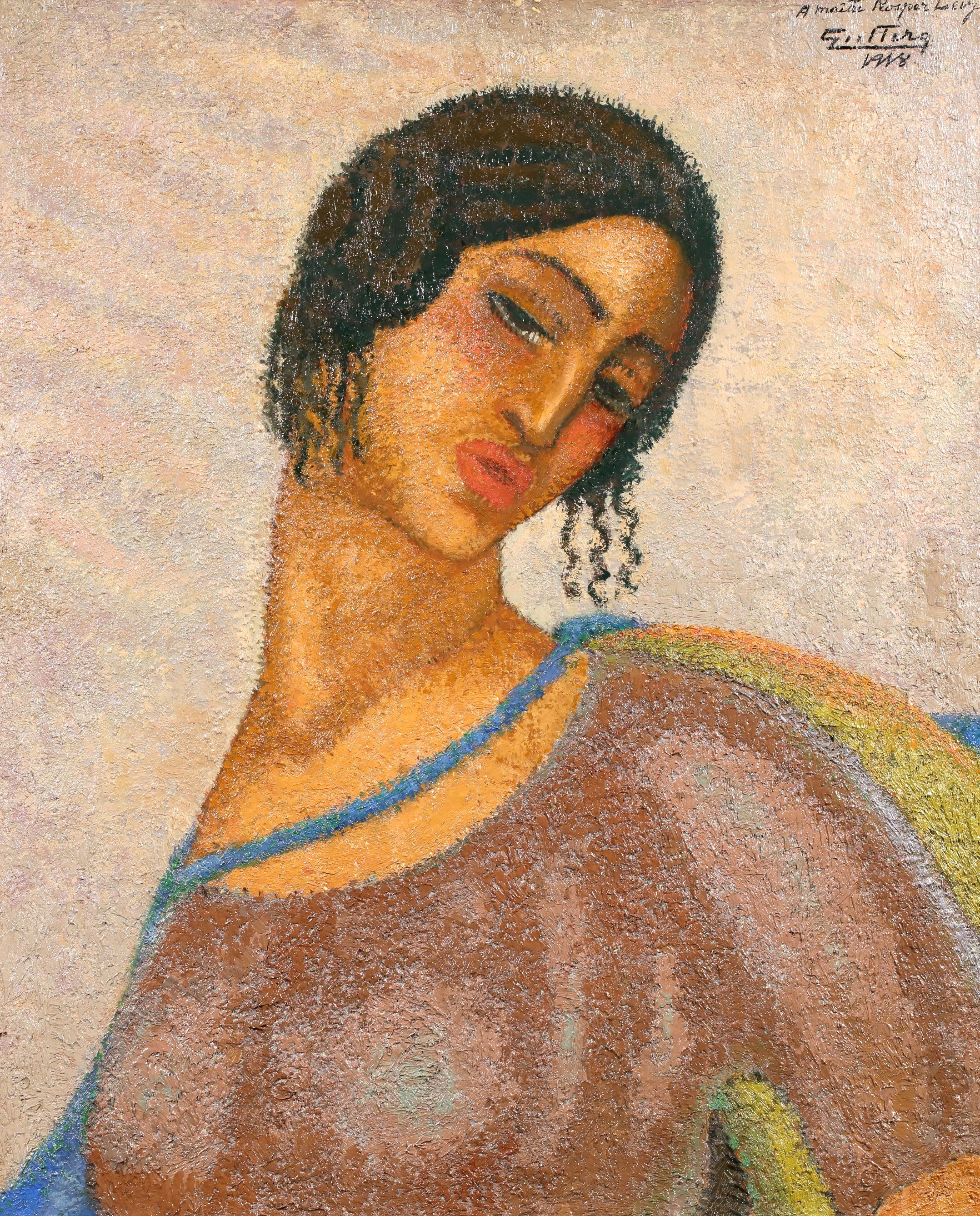Portrait de Femme - Modernist Portrait Oil Painting by Alfredo Guttero en vente 1