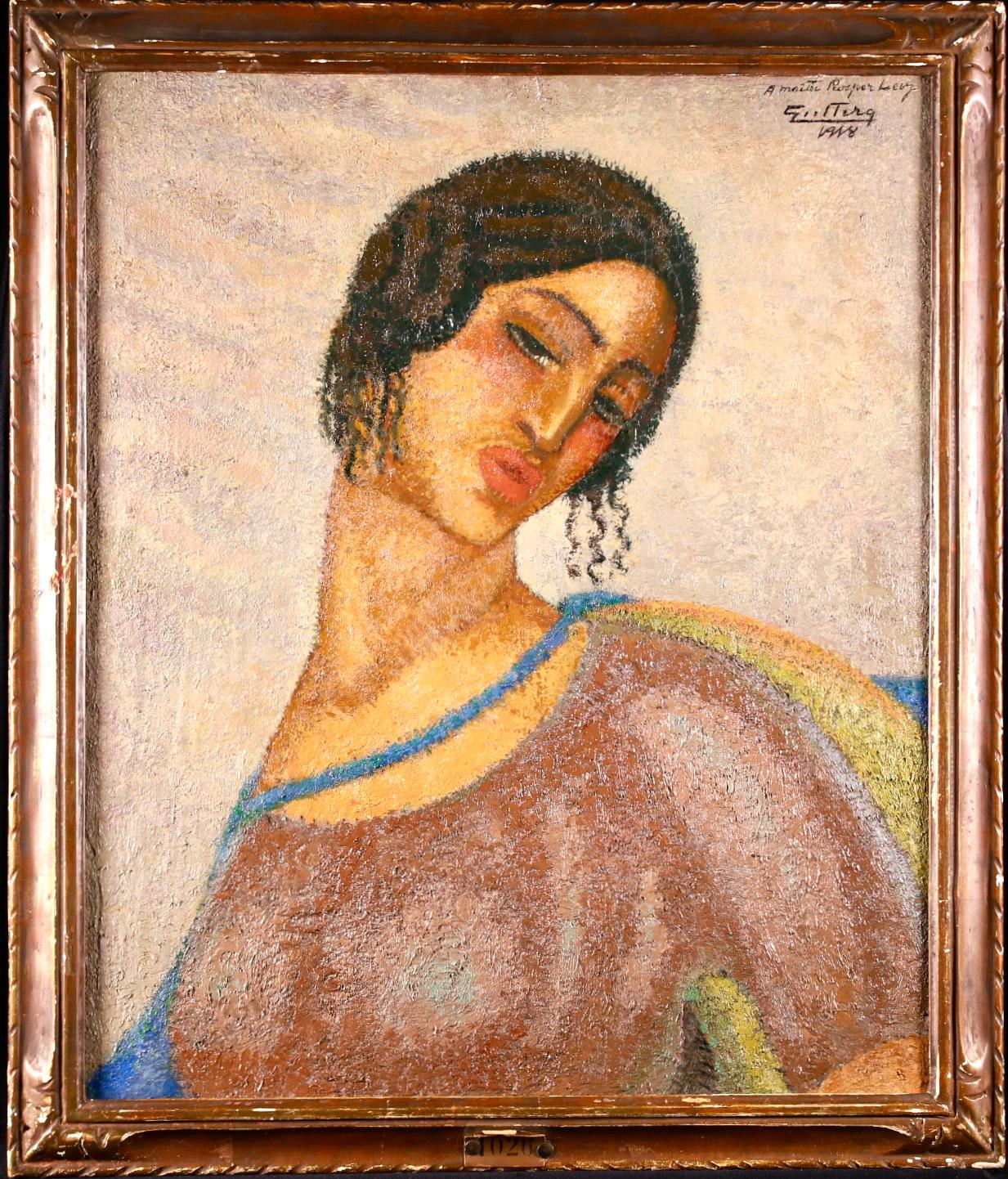 Porträt einer jungen Frau – modernistisches weibliches Porträt, Öl von Alfredo Guttero im Angebot 1
