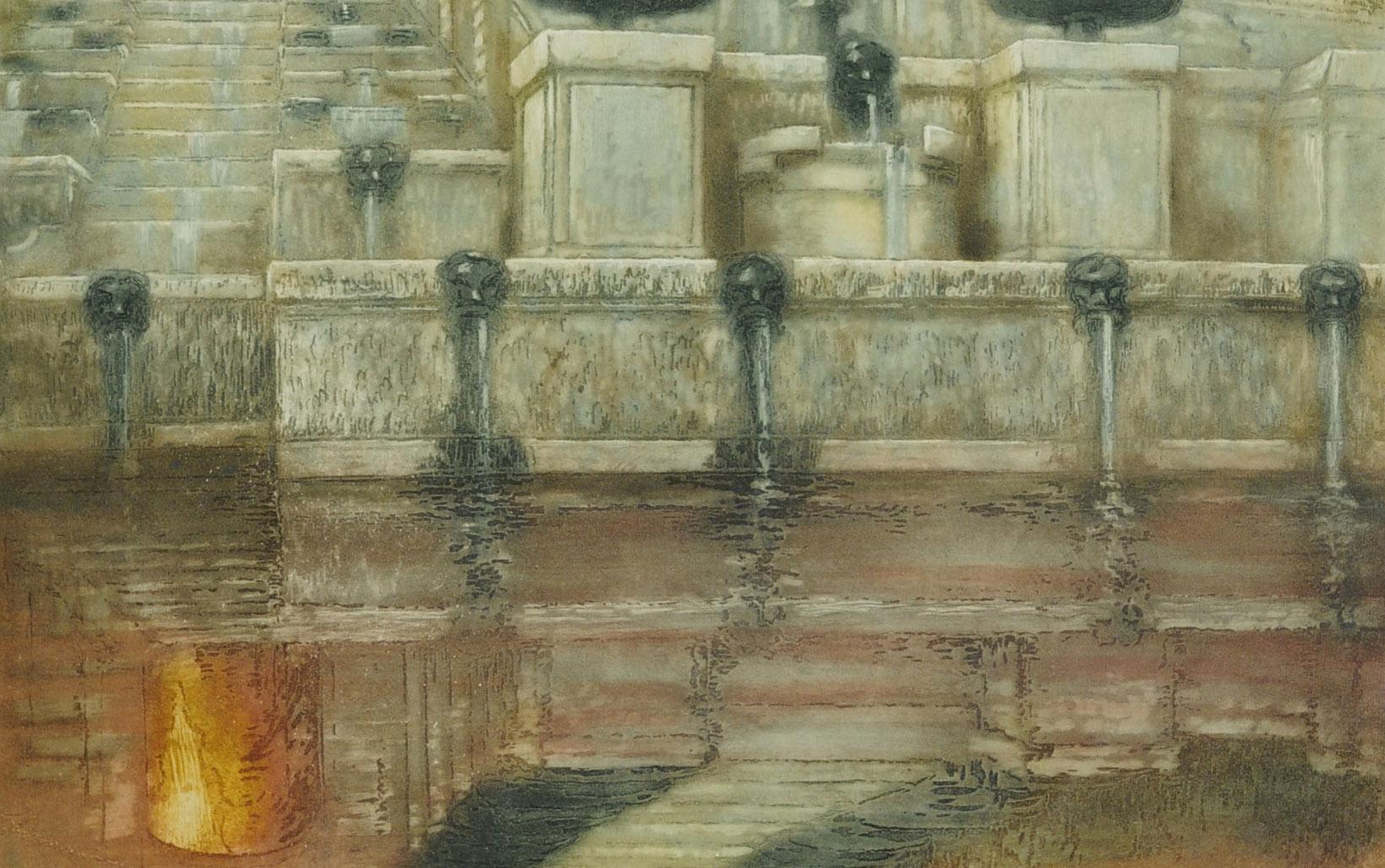 La Grande Cascade de Saint Cloud - Brown Landscape Print by Alfredo Müller