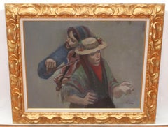 The Violinist and His Muse Oil Painting on Canvas, Framed, Signed, 1970s
