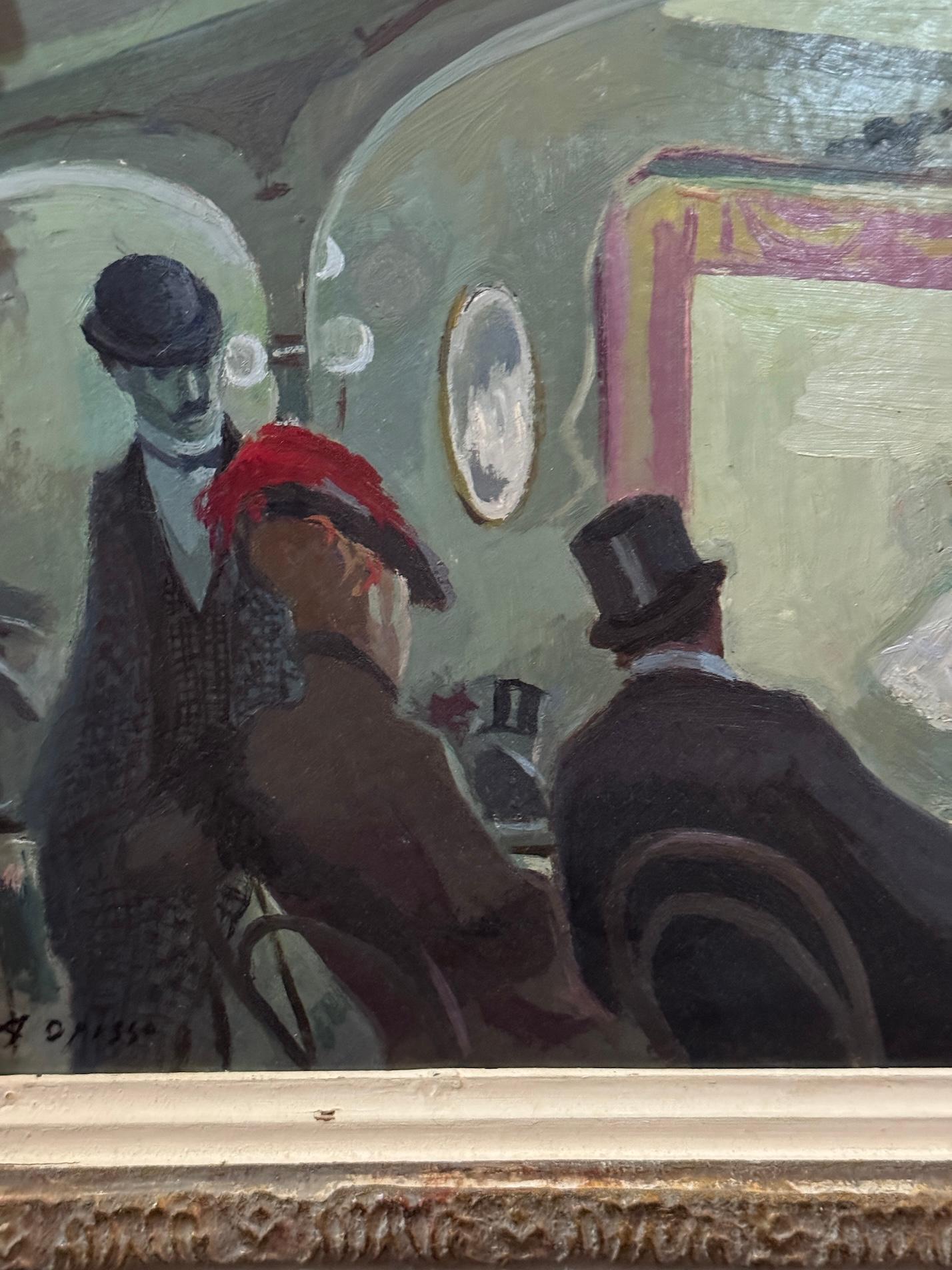 20e siècle Scène de café espagnol avec danse  Figures boignant dans un bar - Painting de Alfredo Opisso