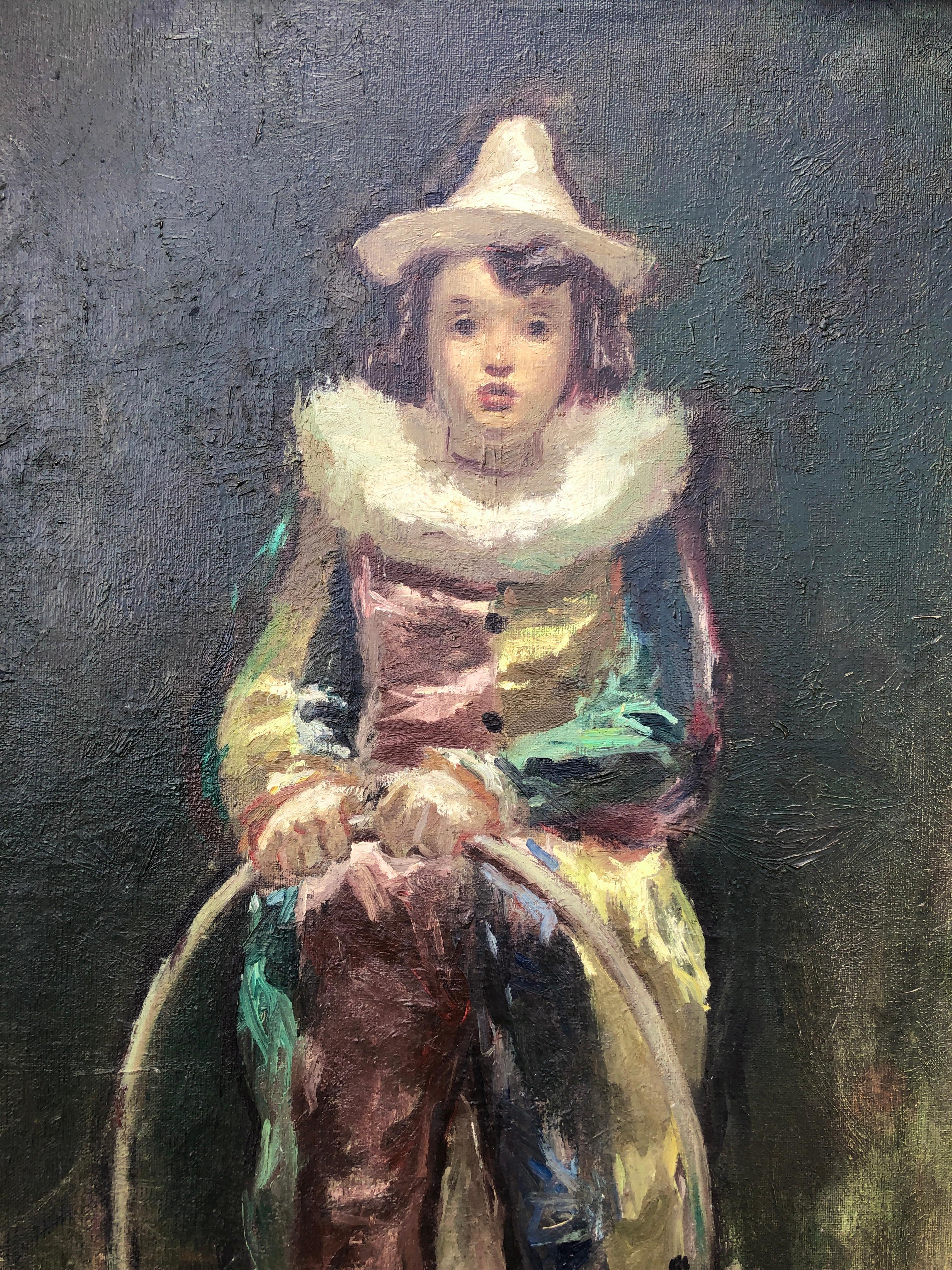 Pierrot con cerchio olio su tela 2