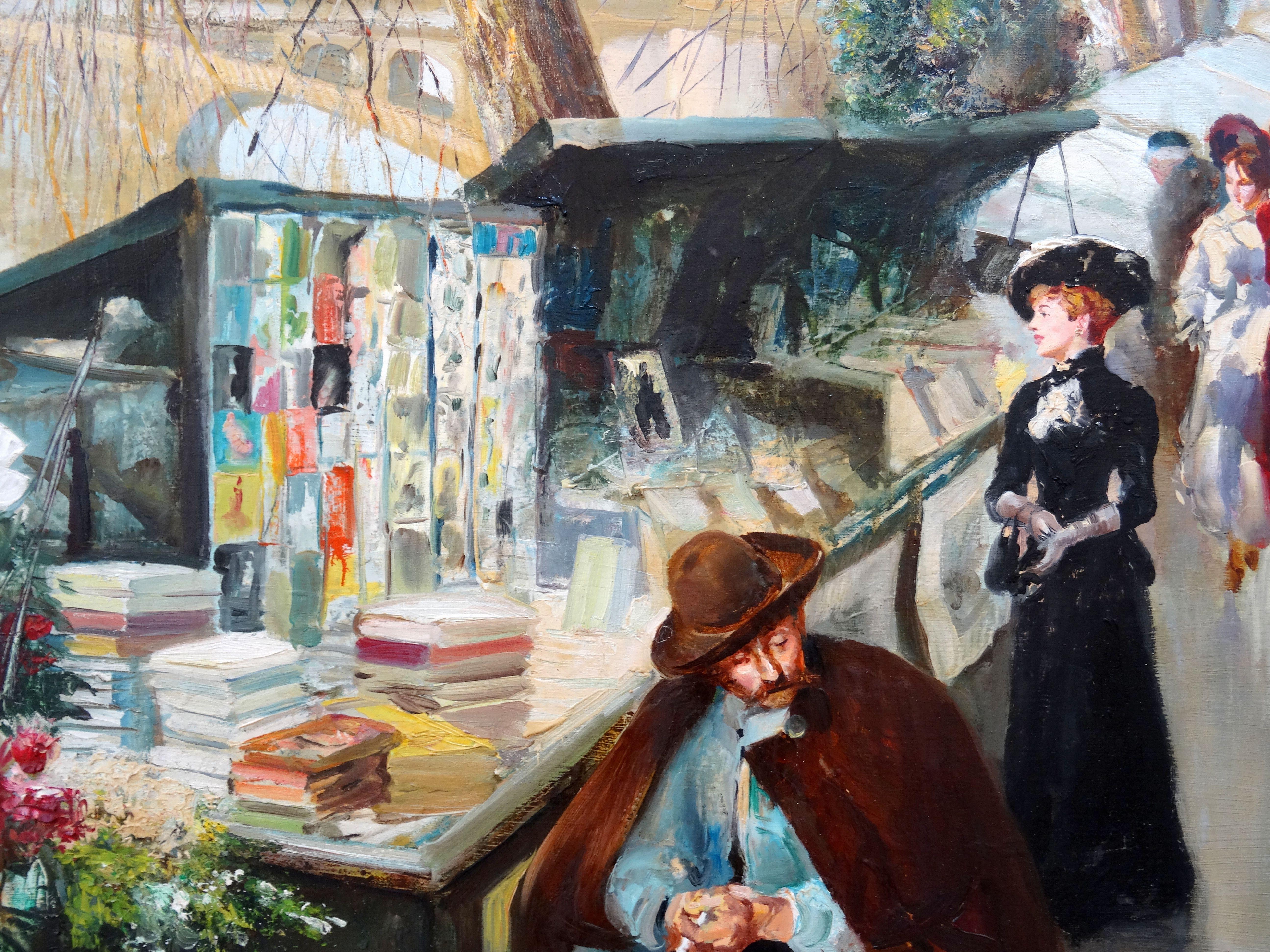 Buchhändler. Öl auf Leinwand, 88x115 cm (Braun), Figurative Painting, von Alfredo Palmero De Gregorio 