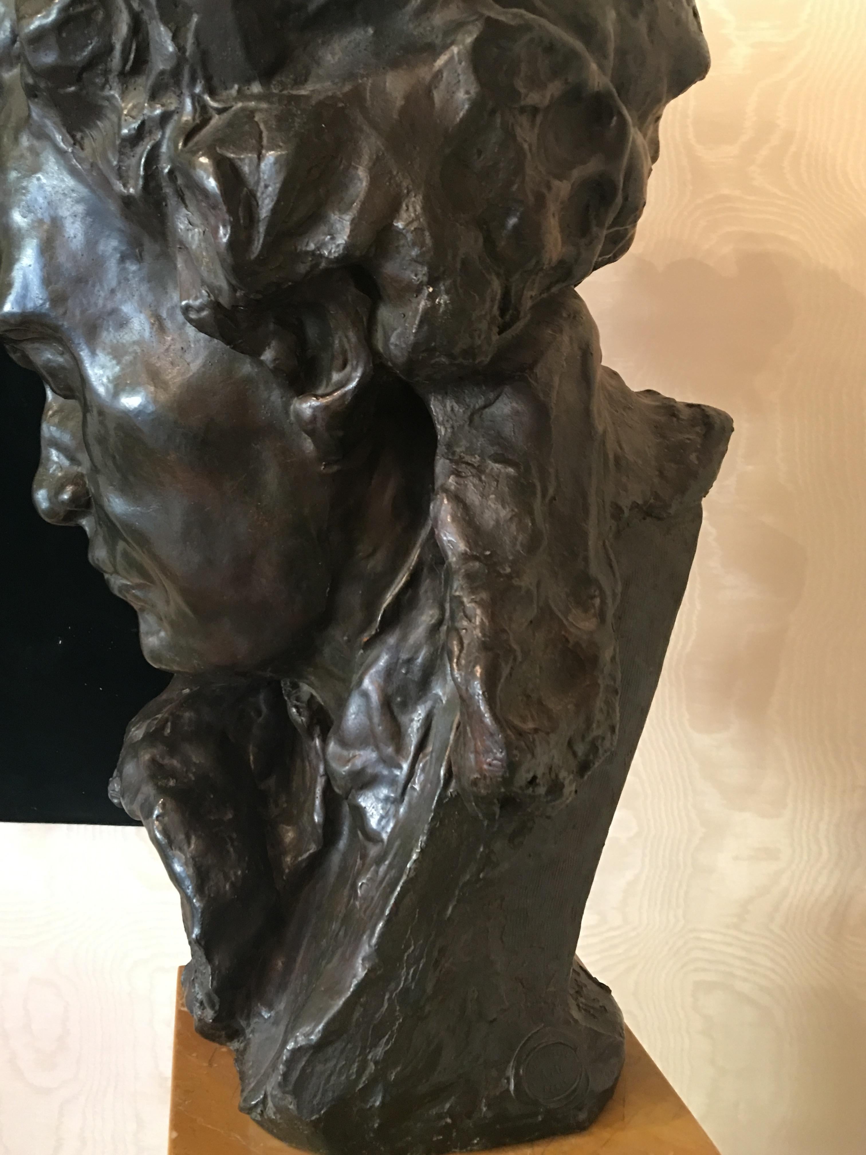 Bust of Beethoven Brown-Green Patina Bronze Sculpture Signed Alfredo PINA 1