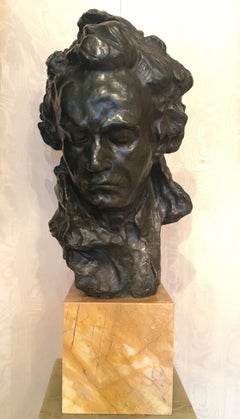 Bust of Beethoven Brown-Green Patina Bronze Sculpture Signed Alfredo PINA