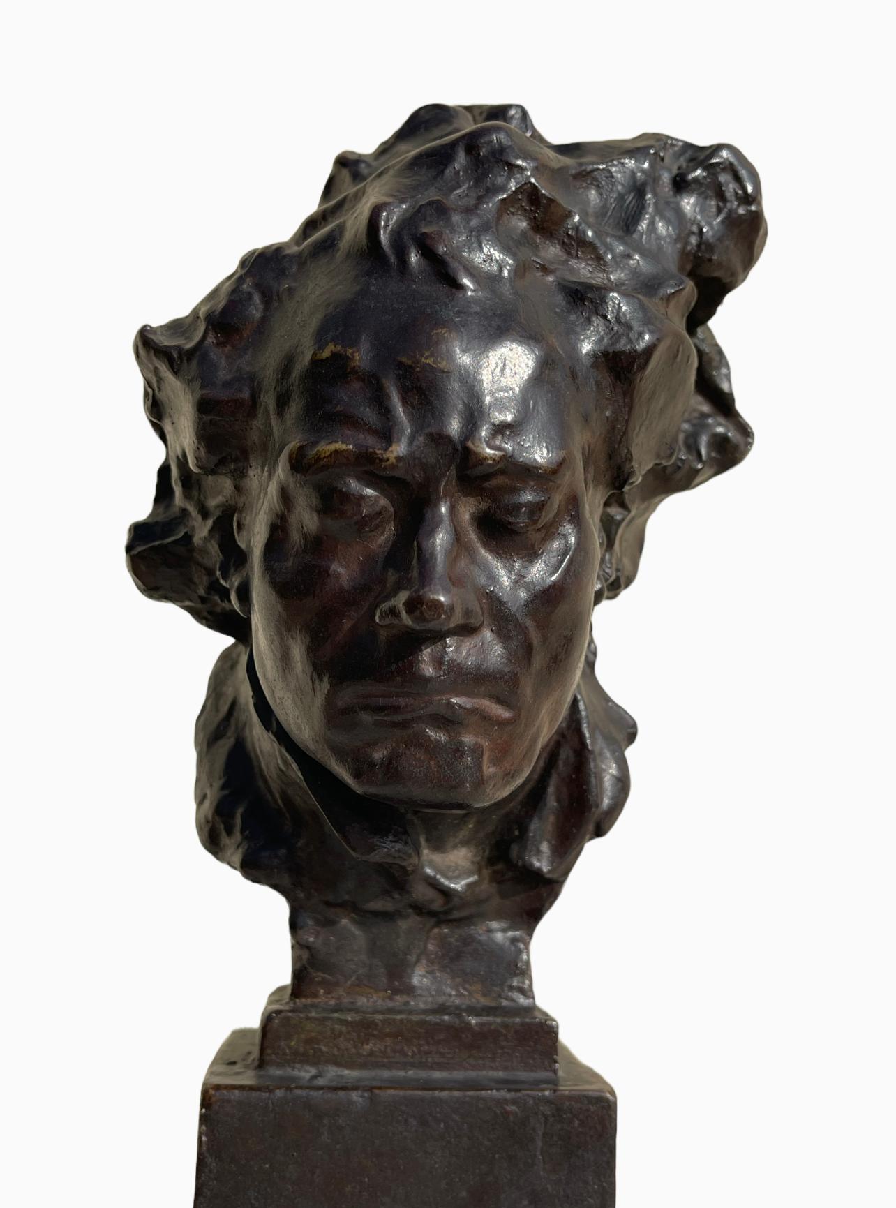 Bust of Beethoven in lost wax bronze with very dark brown patina. Signed Alfredo PINA and bears the founder's stamp 