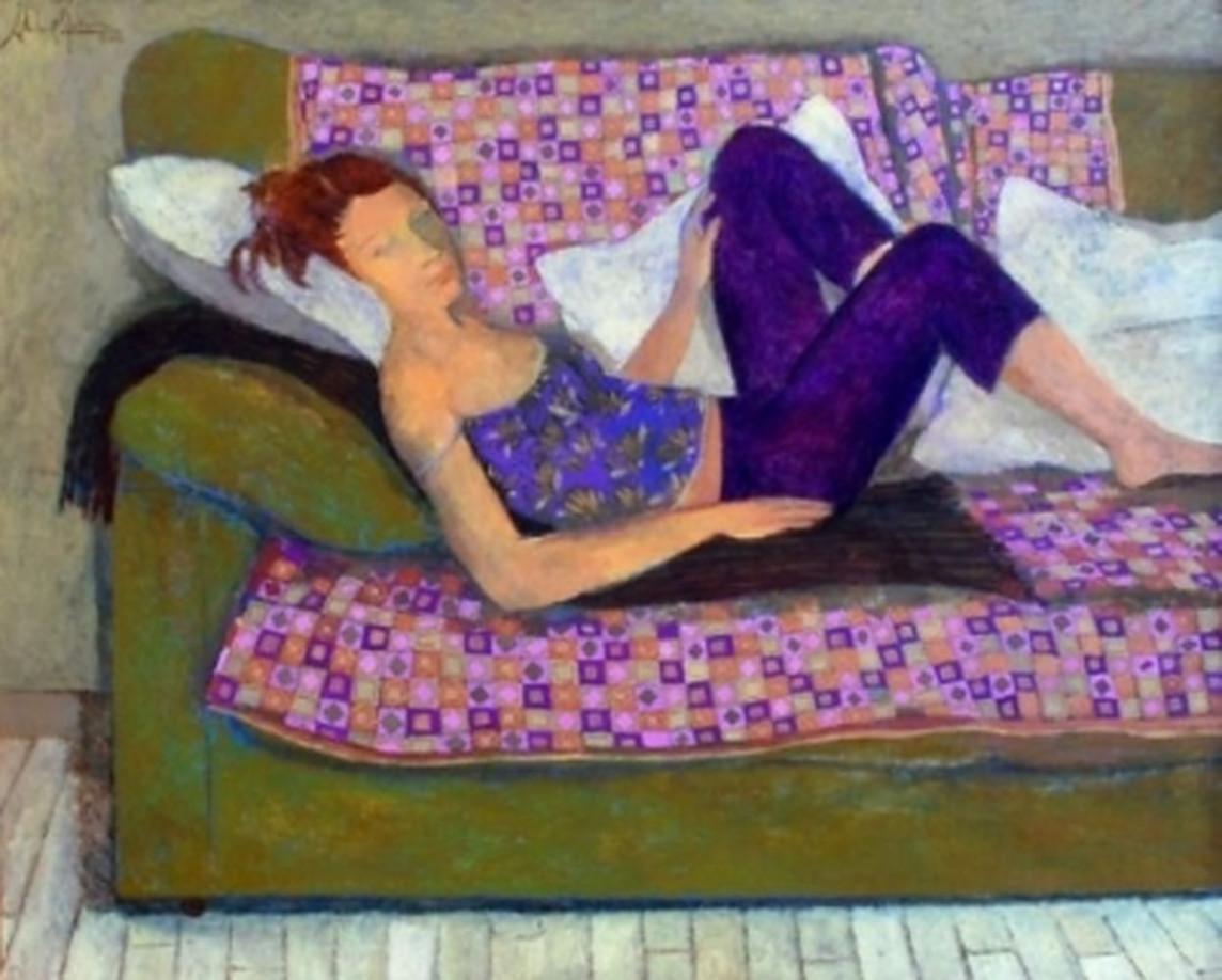 Alfredo Roldan Figurative Painting - Descansando Entre Mantas