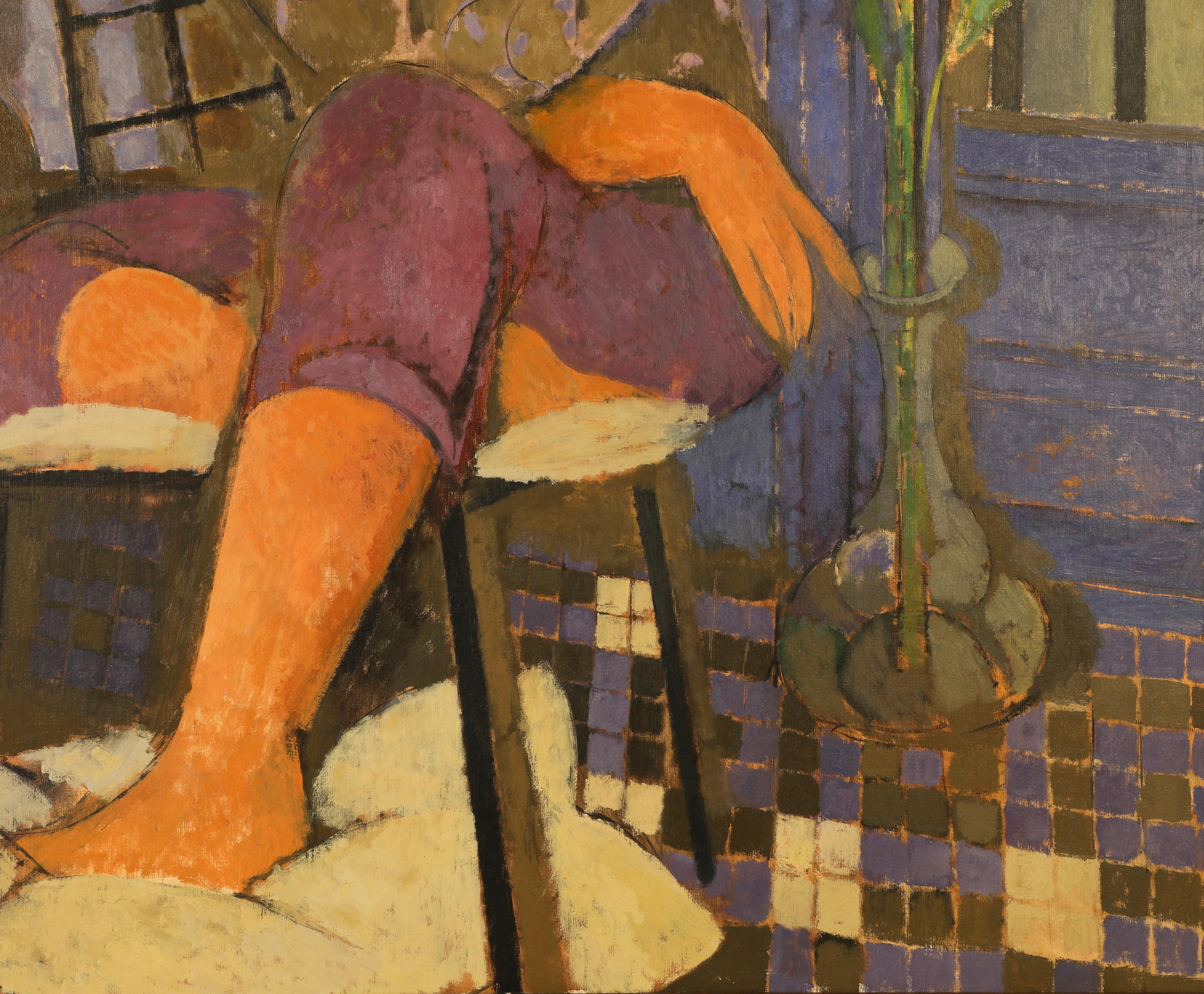 Mujer en Azul y Gris - Painting di Alfredo Roldan