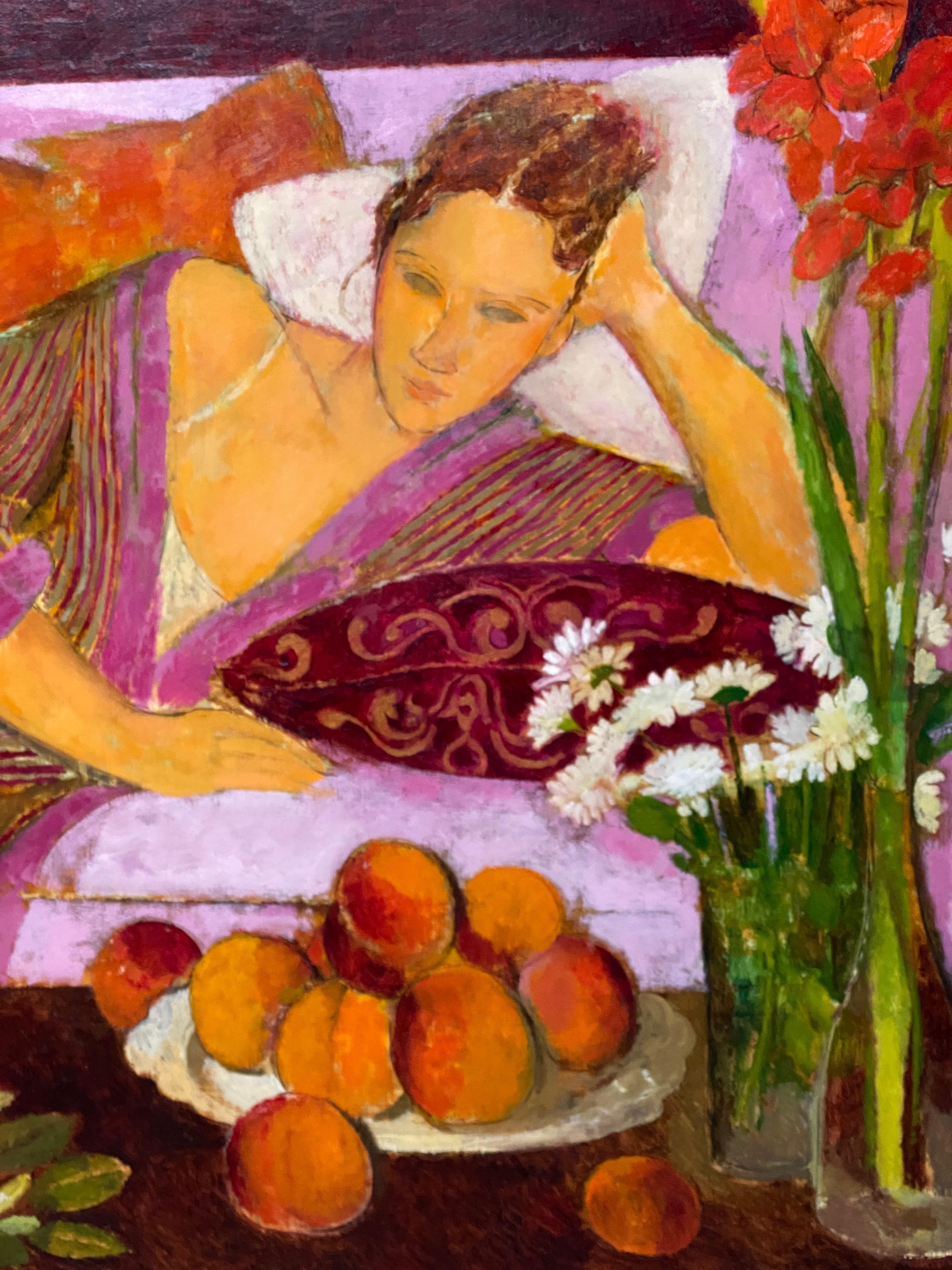 Raquel. Large format interior with woman portrait and still-life For Sale 1