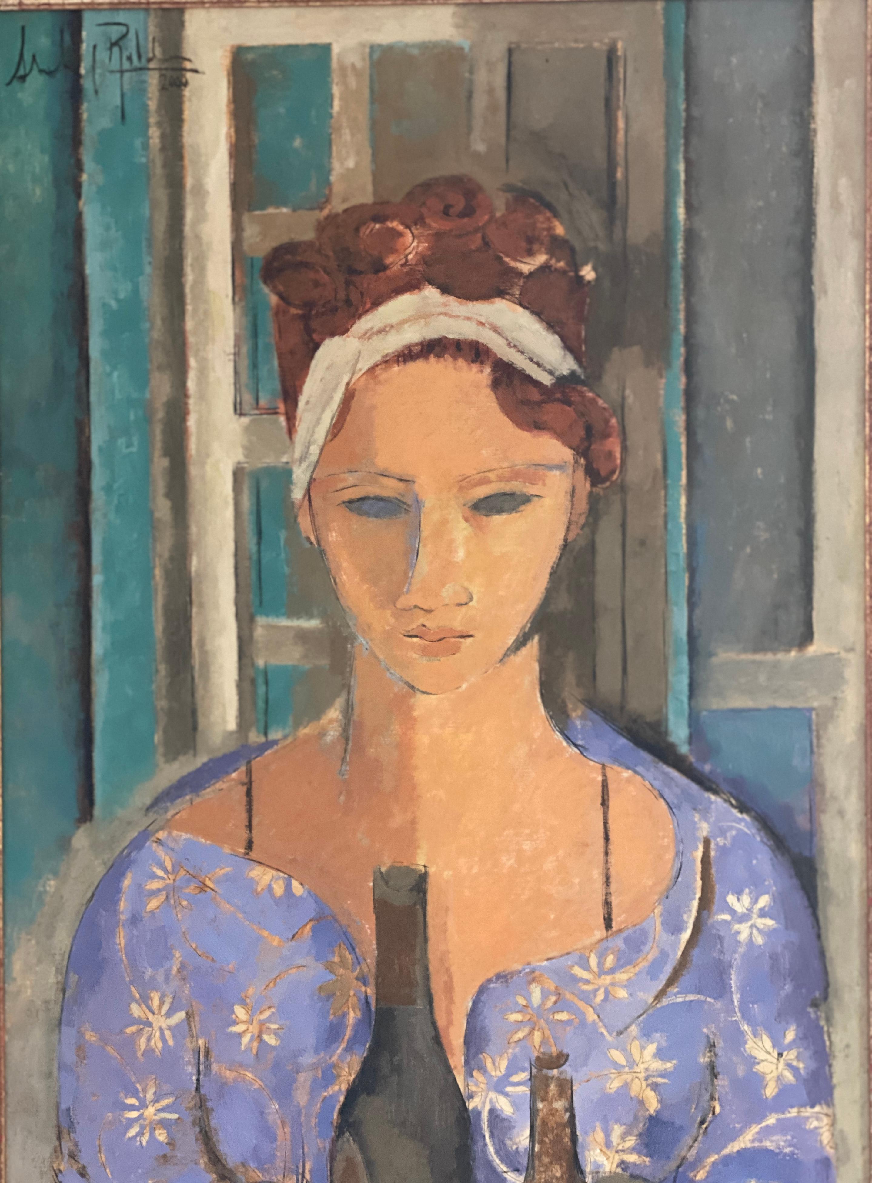 The waitress. Three quarter portrait.  Contemporary Cubist style. Oil paint For Sale 1