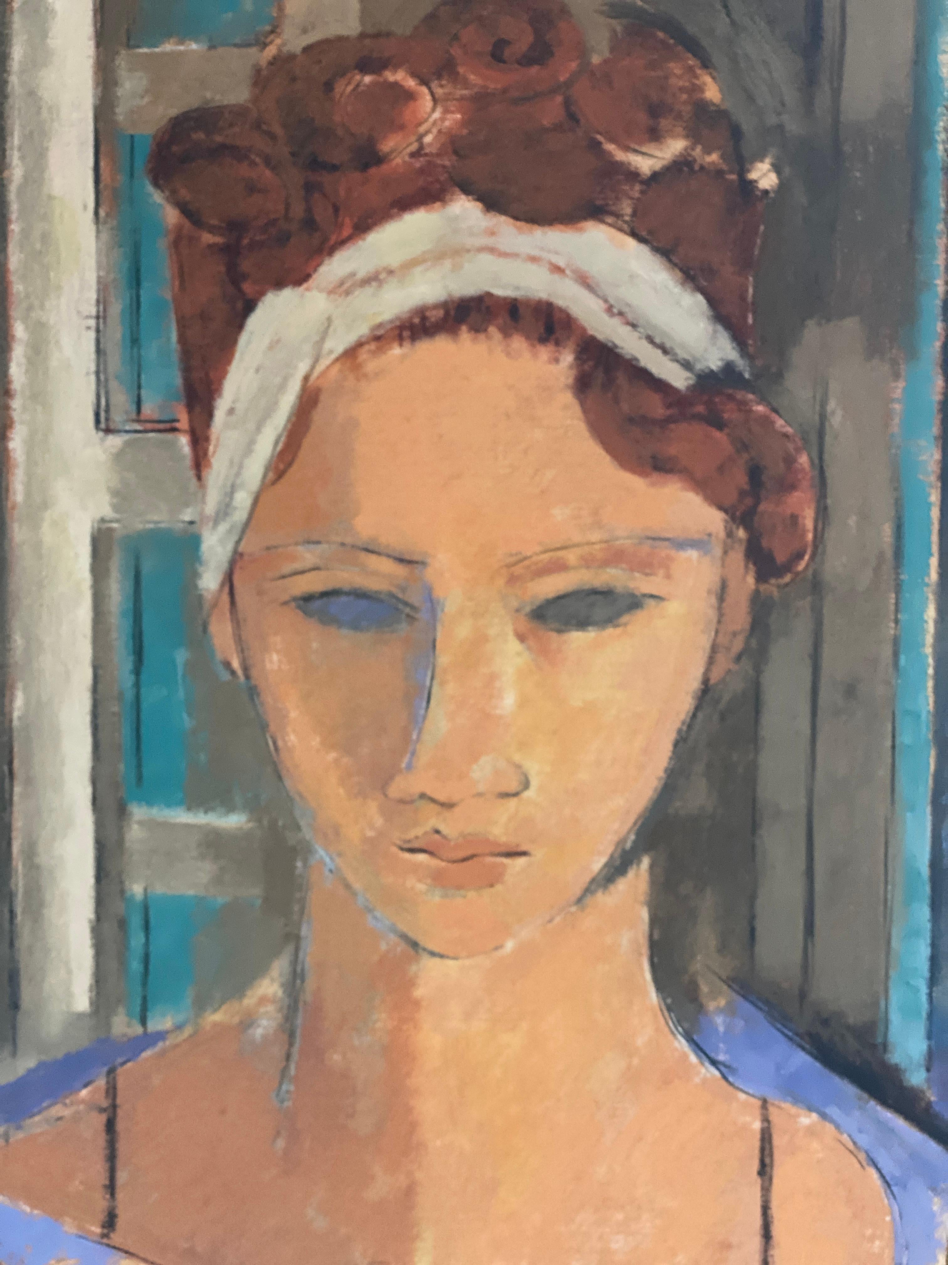 The waitress. Three quarter portrait.  Contemporary Cubist style. Oil paint For Sale 2