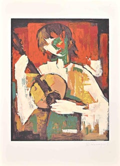 Vintage Guitar Player- Lithograph by Alfredo Romagnoli - 1970s