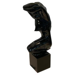 Alfredo Rossi Signed and Dated Murano Black Glass Female Sculpture Irredescent